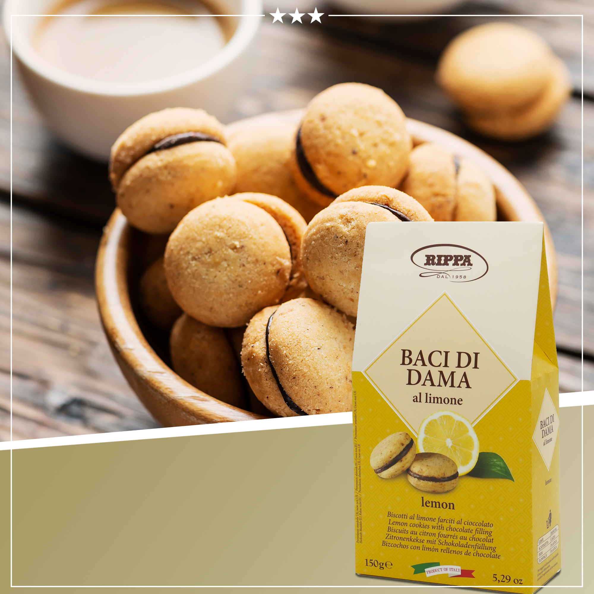 Baci di Dama al limone | RIPPA | Aus Italien | 150g | Zitronenkeks mit Schokoladenfüllung | Traditionelles italienisches Rezept Baci di Dama al limone | RIPPA | Aus Italien | 150g | Zitronenkeks mit Schokoladenfüllung | Traditionelles italienisches Rezept