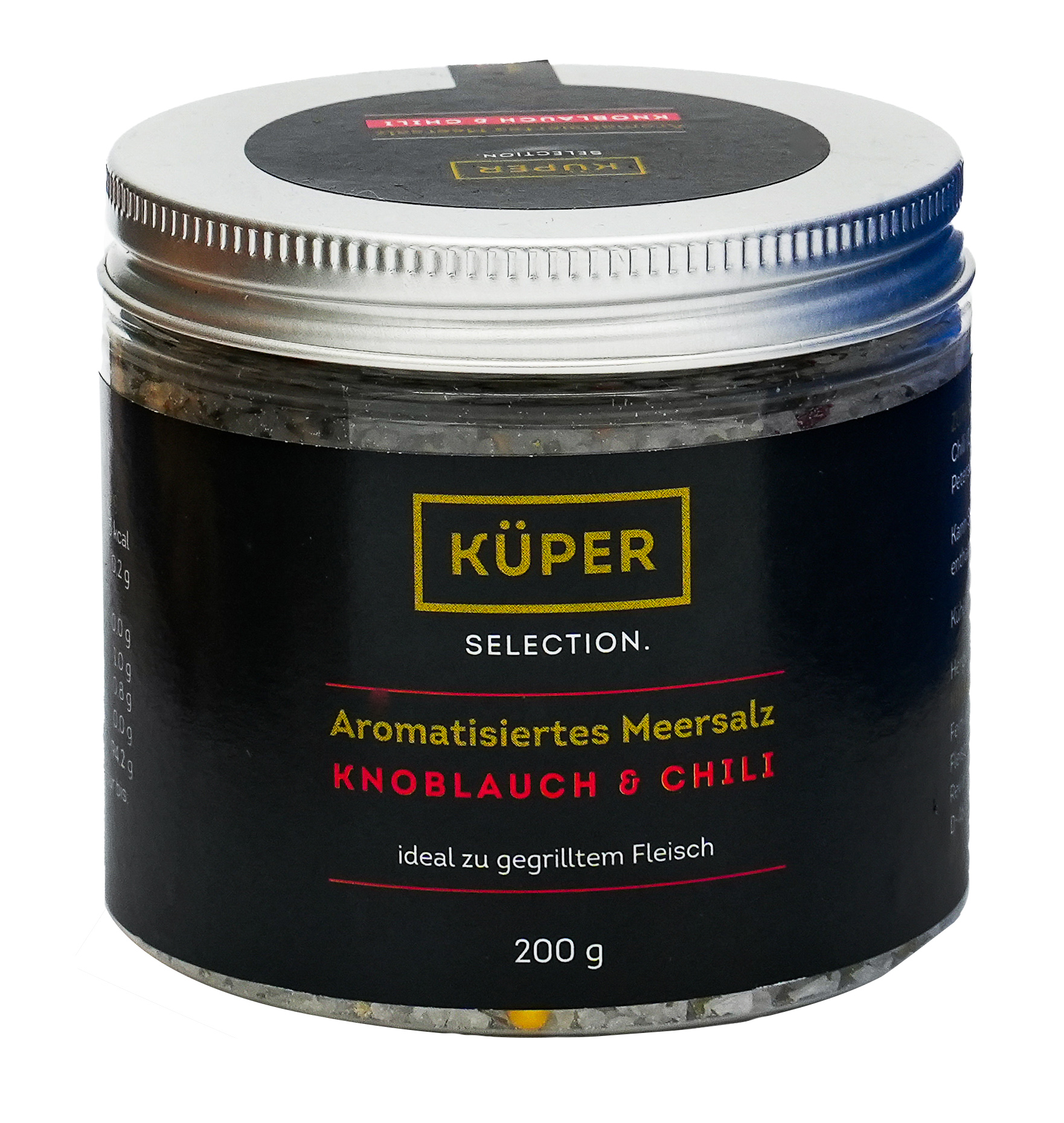 Küper Selection – 200g Aromatisiertes Meersalz mit 1,4% Chili, Knoblauch und Petersilie in grober Körnung, zum Würzen und Verfeinern