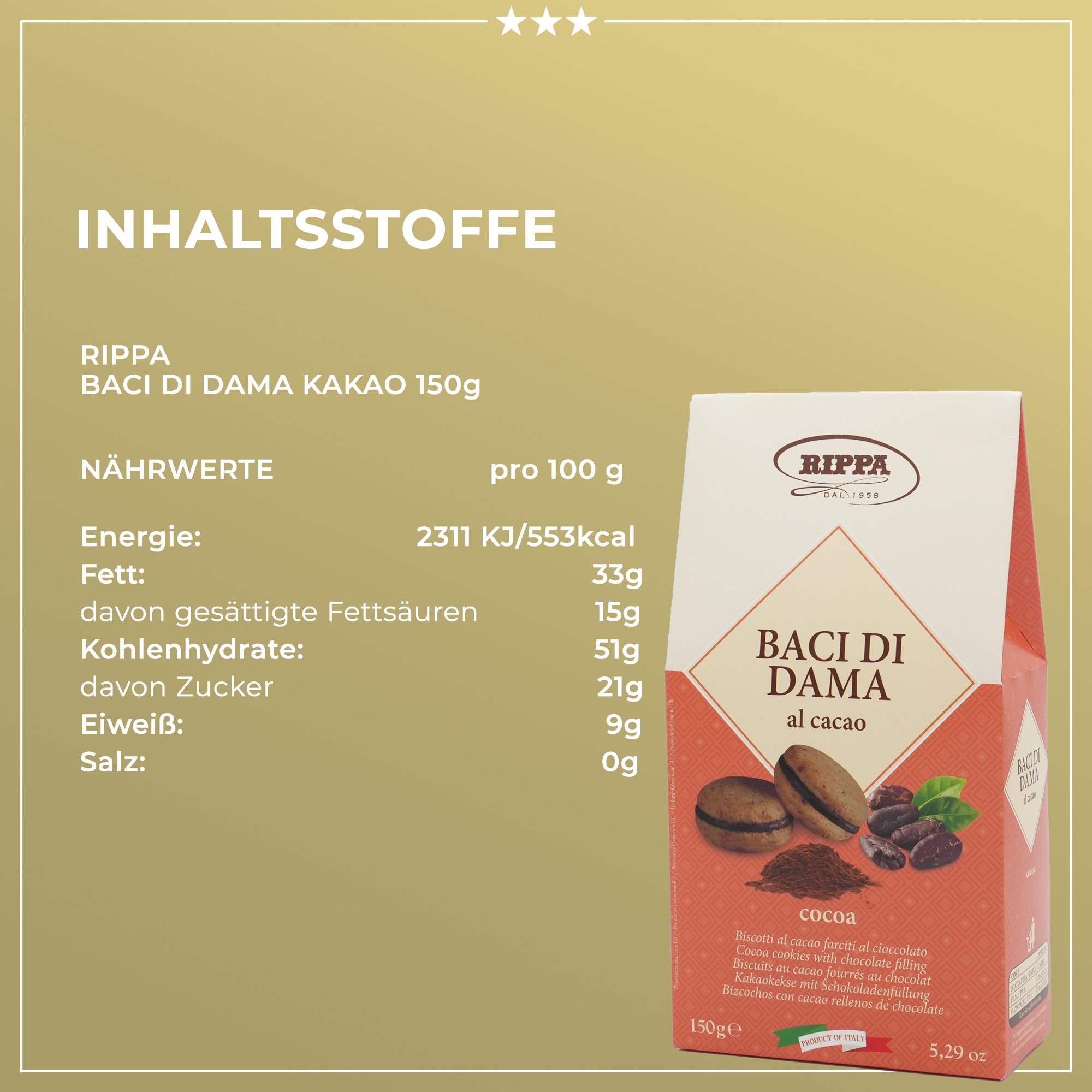 Baci di Dama al cacao | RIPPA | Aus Italien | 150g | Kakaokekse mit Schokoladenfüllung | Traditionelles italienisches Rezept Baci di Dama al cacao | RIPPA | Aus Italien | 150g | Kakaokekse mit Schokoladenfüllung | Traditionelles italienisches Rezept