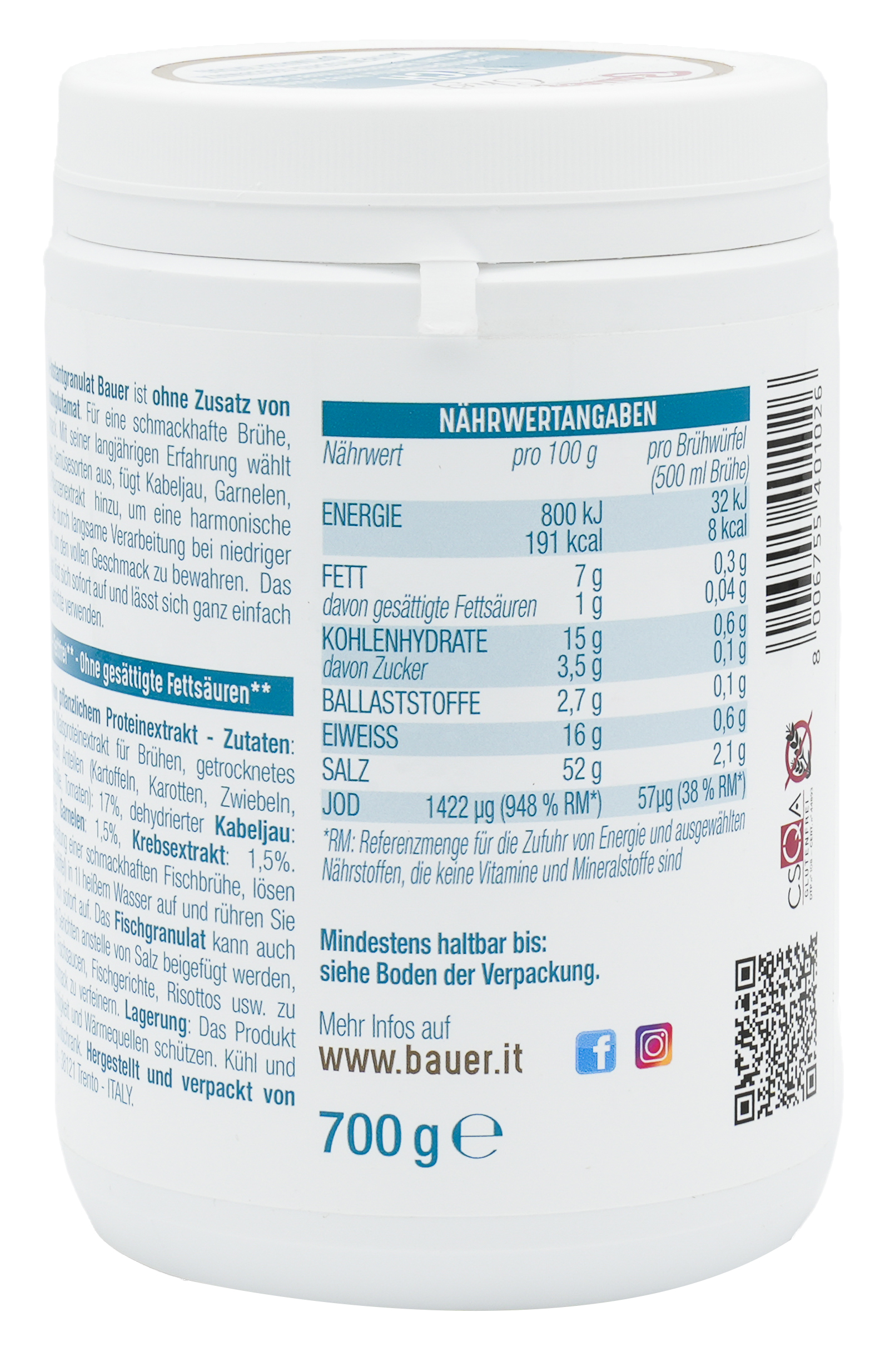 Fisch Instant-Granulat | Für Brühen und zum Verfeinern von Gerichten | Bauer | Aus pflanzlichem Proteinextrakt Fisch Instant-Granulat | Für Brühen und zum Verfeinern von Gerichten | Bauer | Aus pflanzlichem Proteinextrakt