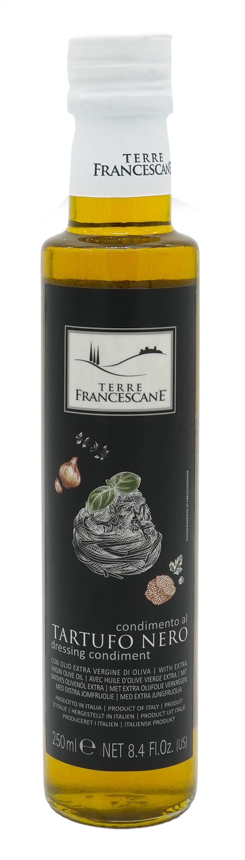 TRÜFFELÖL MIT 100% ITALIENISCHEM OLIVENÖL | SCHWARZE TRÜFFEL | TERRE FRANCESCANE | CONDIMENTO AL TARTUFO NERO | 250ml