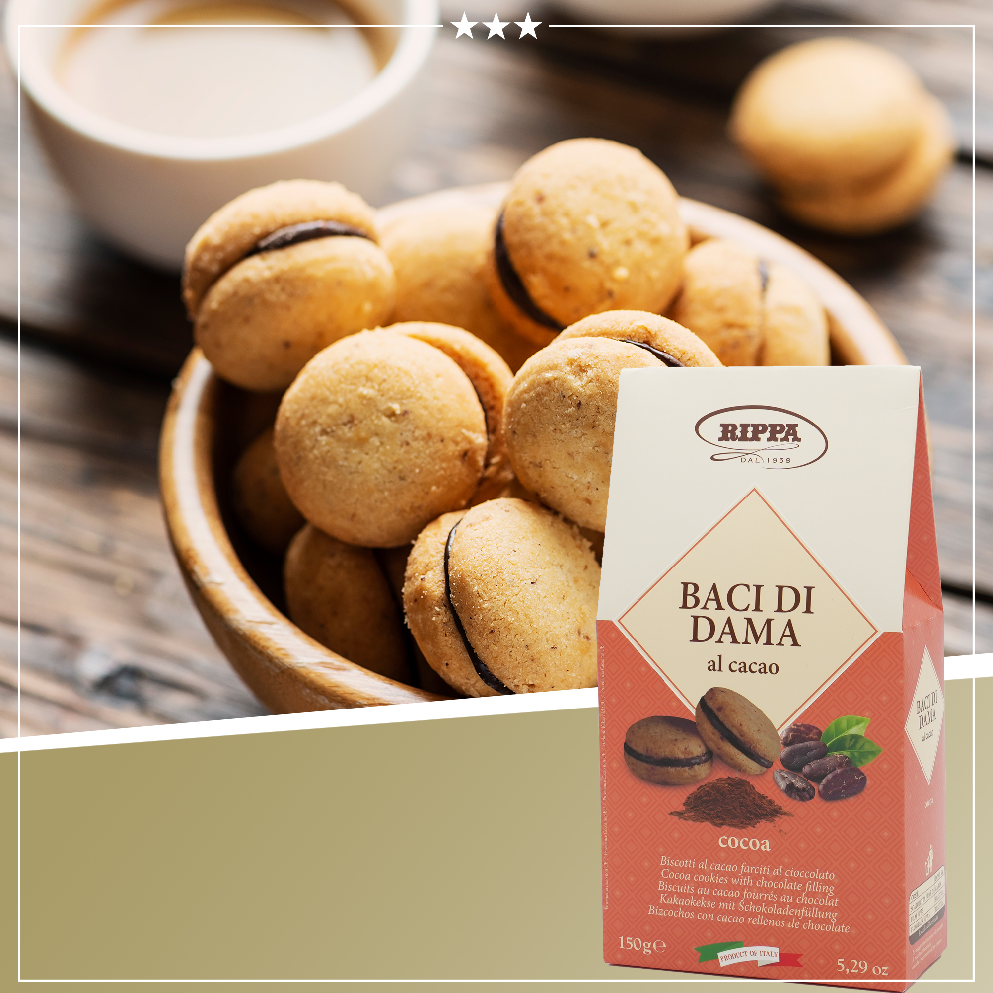 Baci di Dama al cacao | RIPPA | Aus Italien | 150g | Kakaokekse mit Schokoladenfüllung | Traditionelles italienisches Rezept Baci di Dama al cacao | RIPPA | Aus Italien | 150g | Kakaokekse mit Schokoladenfüllung | Traditionelles italienisches Rezept