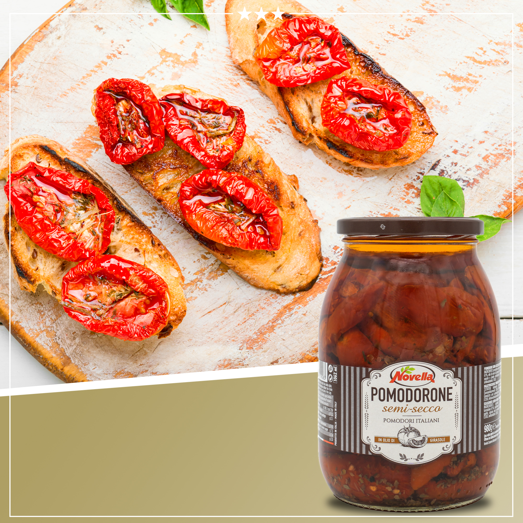 Halbgetrocknete Tomaten | Novella | Pomodorone semi-secco | in Sonnenblumenöl | 600g | aus Italien Halbgetrocknete Tomaten | Novella | Pomodorone semi-secco | in Sonnenblumenöl | 600g | aus Italien