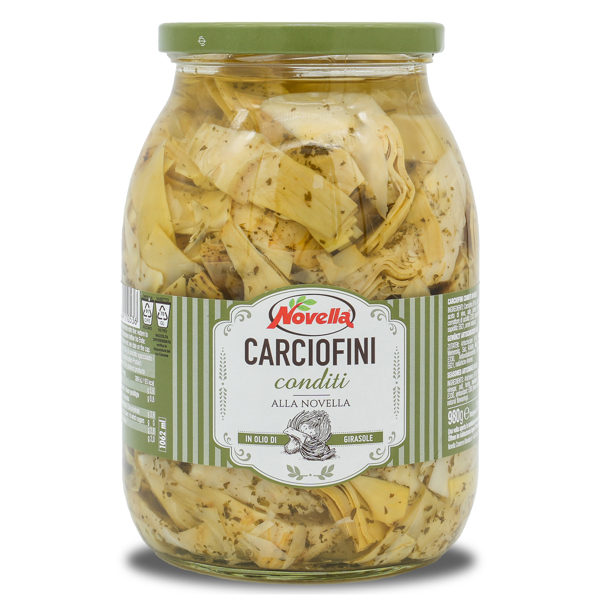 Artischockenstücke | Novella | gekräutert in Sonnenblumenöl | Carciofini conditi | 600g | aus Italien Artischockenstücke | Novella | gekräutert in Sonnenblumenöl | Carciofini conditi | 600g | aus Italien