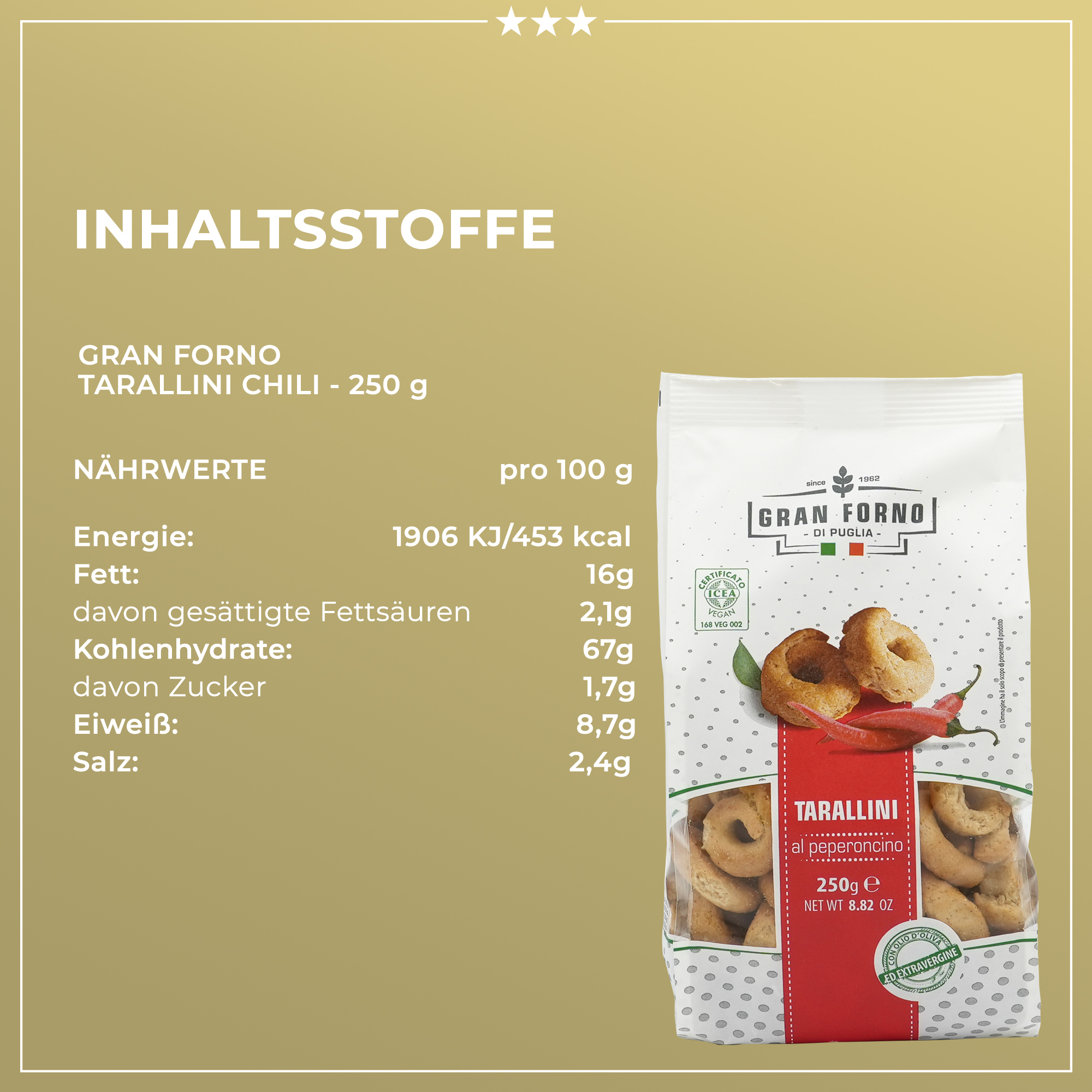 TARALLI AI PEPERONCINI | Taralli mit Peperoni | TERRE DI PUGLIA | 250g | aus Italien | Vorspeisen TARALLI AI PEPERONCINI | Taralli mit Peperoni | TERRE DI PUGLIA | 250g | aus Italien | Vorspeisen