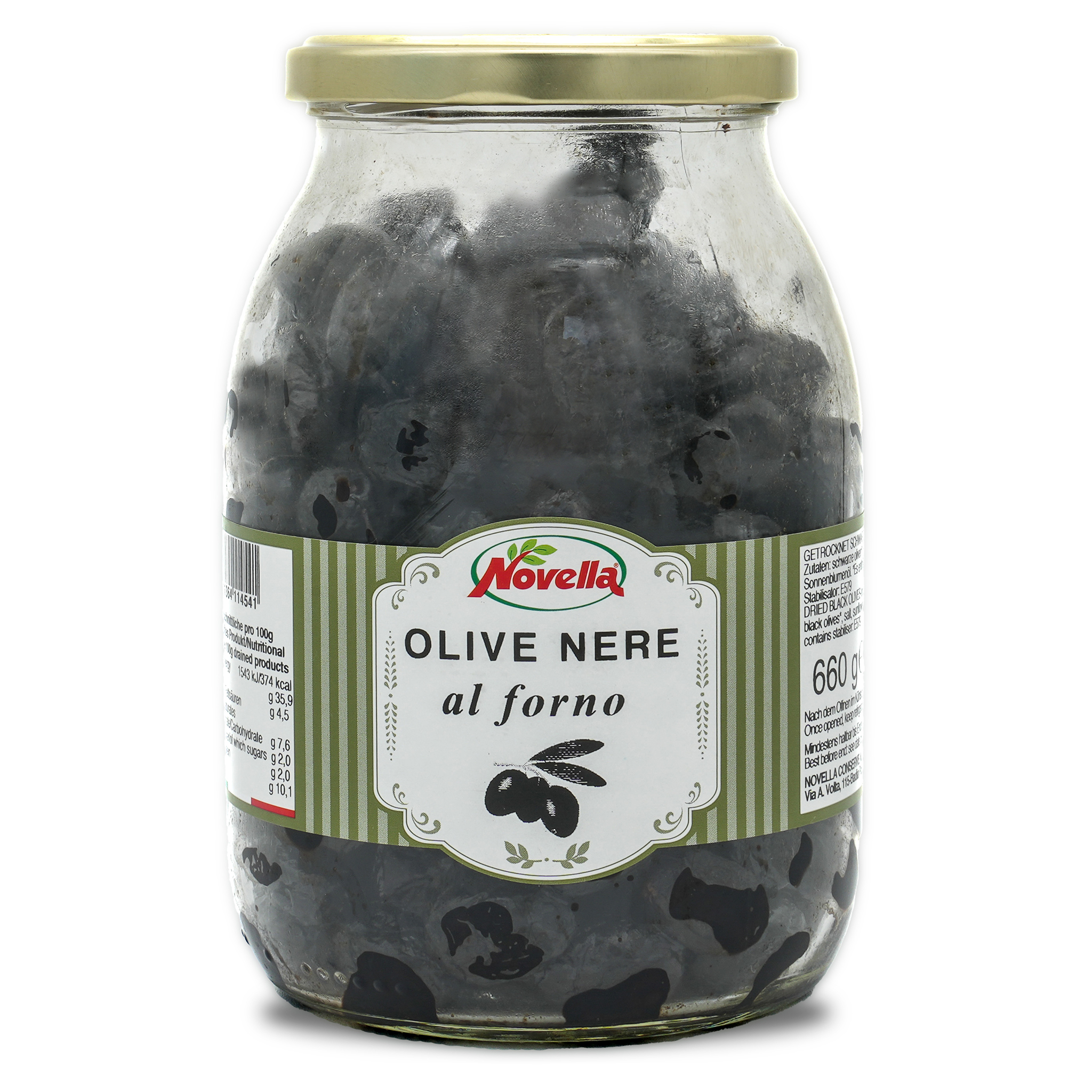Schwarze Oliven | Novella | getrocknet | Olive Nere al forno | 660g | aus Italien