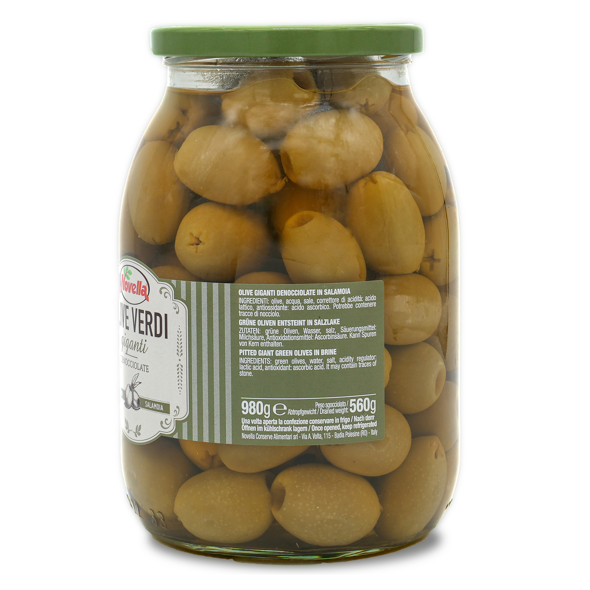 Grüne Oliven Gigant | Novella | ohne Stein | Olive Verdi giganti | 560g | aus Italien Grüne Oliven Gigant | Novella | ohne Stein | Olive Verdi giganti | 560g | aus Italien