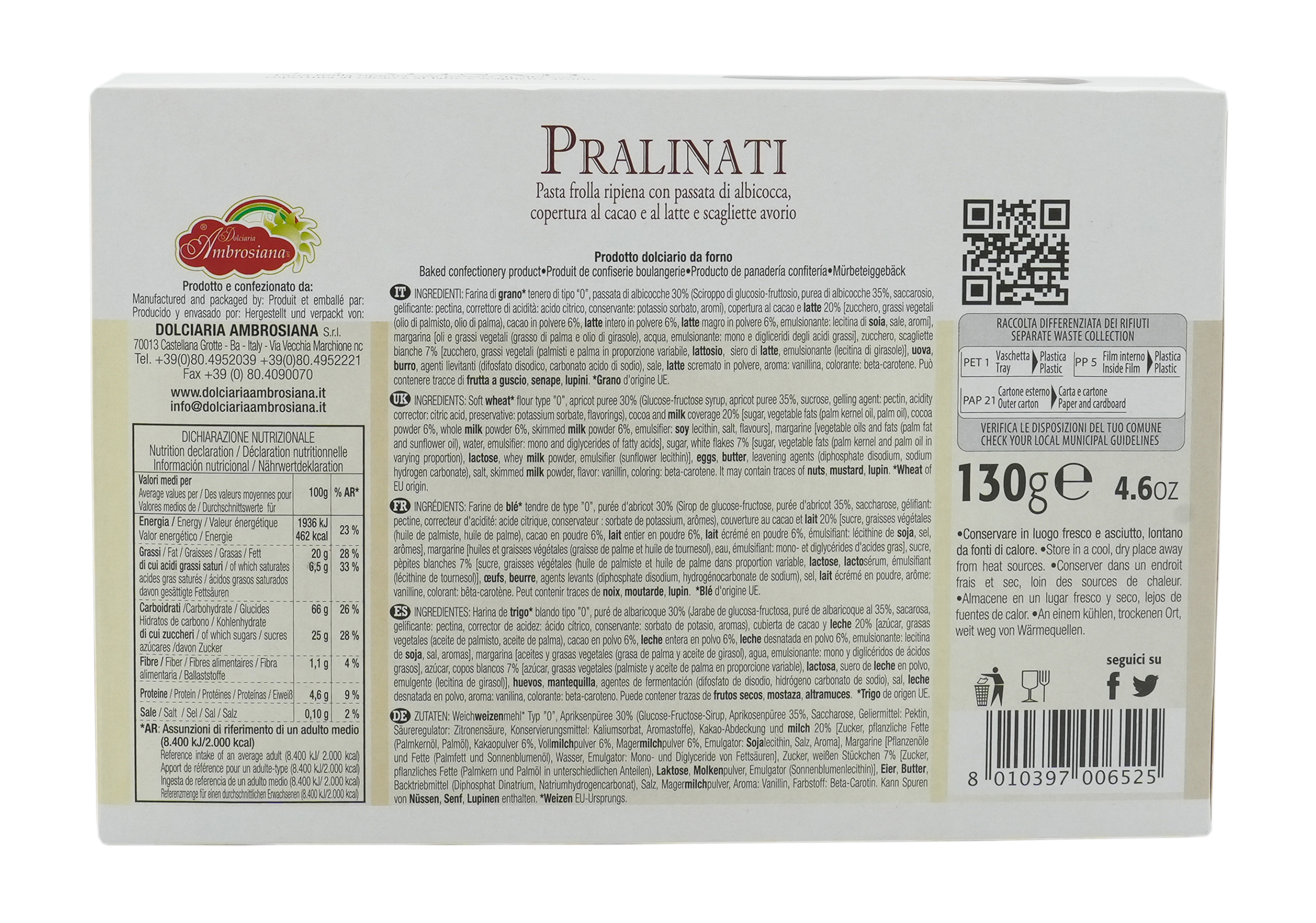 Pralinati Aprikose | Mürbeteiggebäck | AMBROSIANA | 130g | aus Italien | Gebäck Pralinati Aprikose | Mürbeteiggebäck | AMBROSIANA | 130g | aus Italien | Gebäck