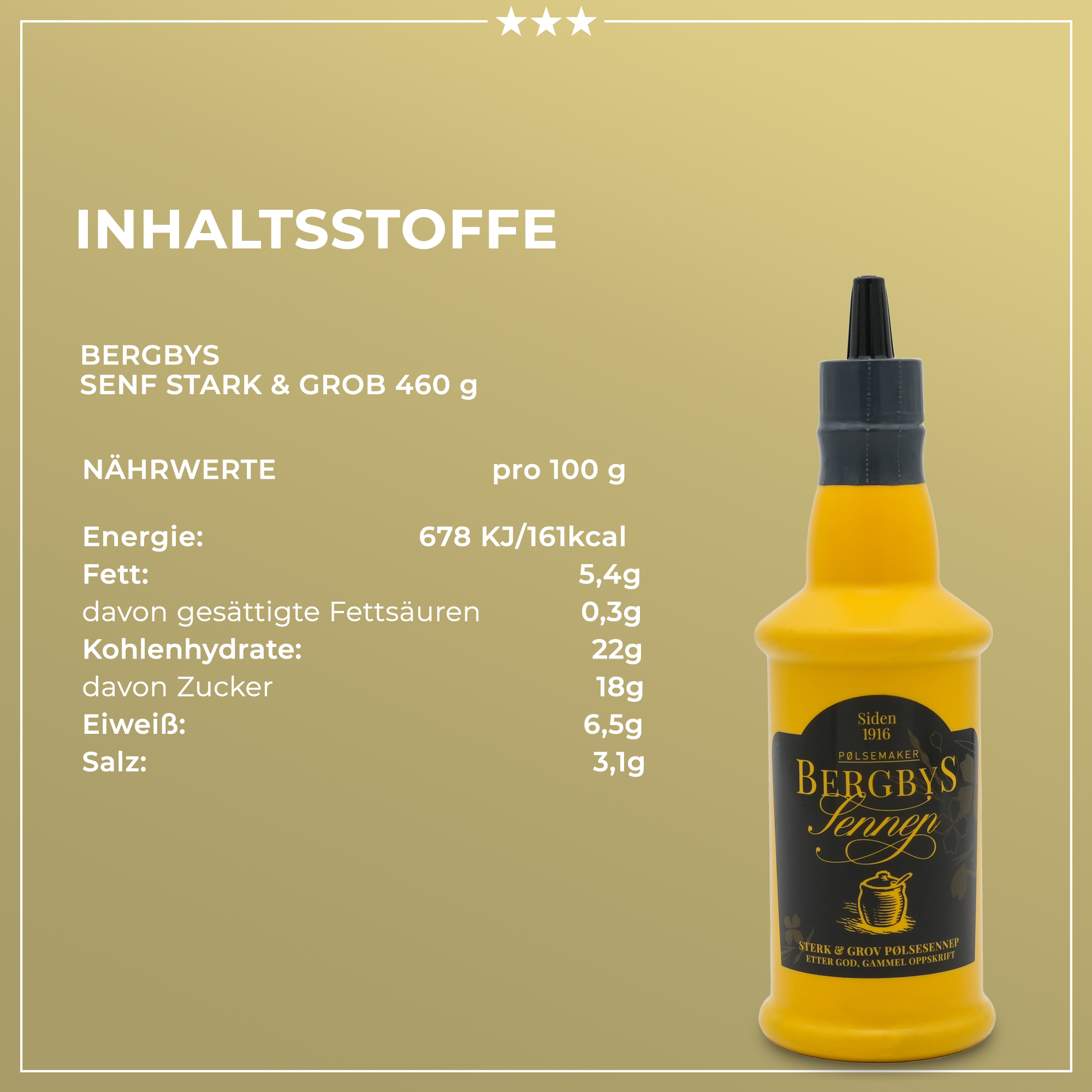 Bergbys Senf stark & grob | Senf | Bergbys | 460g | aus Norwegen | Saucen und Dressings Bergbys Senf stark & grob | Senf | Bergbys | 460g | aus Norwegen | Saucen und Dressings