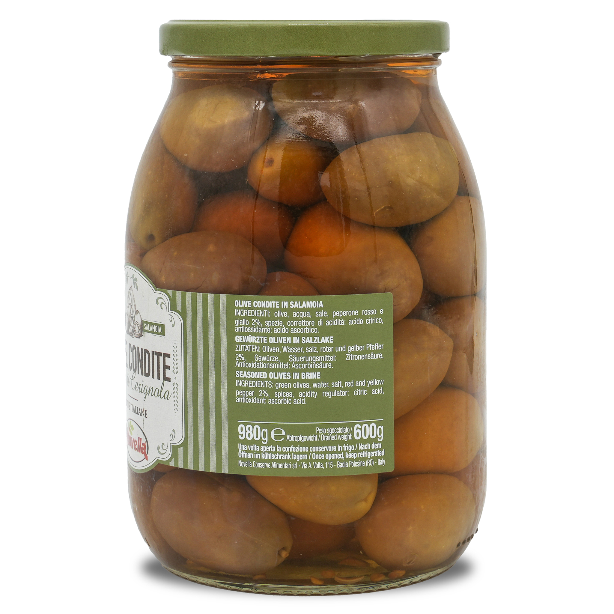 Grüne Oliven | Novella | mit Stein | Olive Condite | 600g | aus Italien Grüne Oliven | Novella | mit Stein | Olive Condite | 600g | aus Italien
