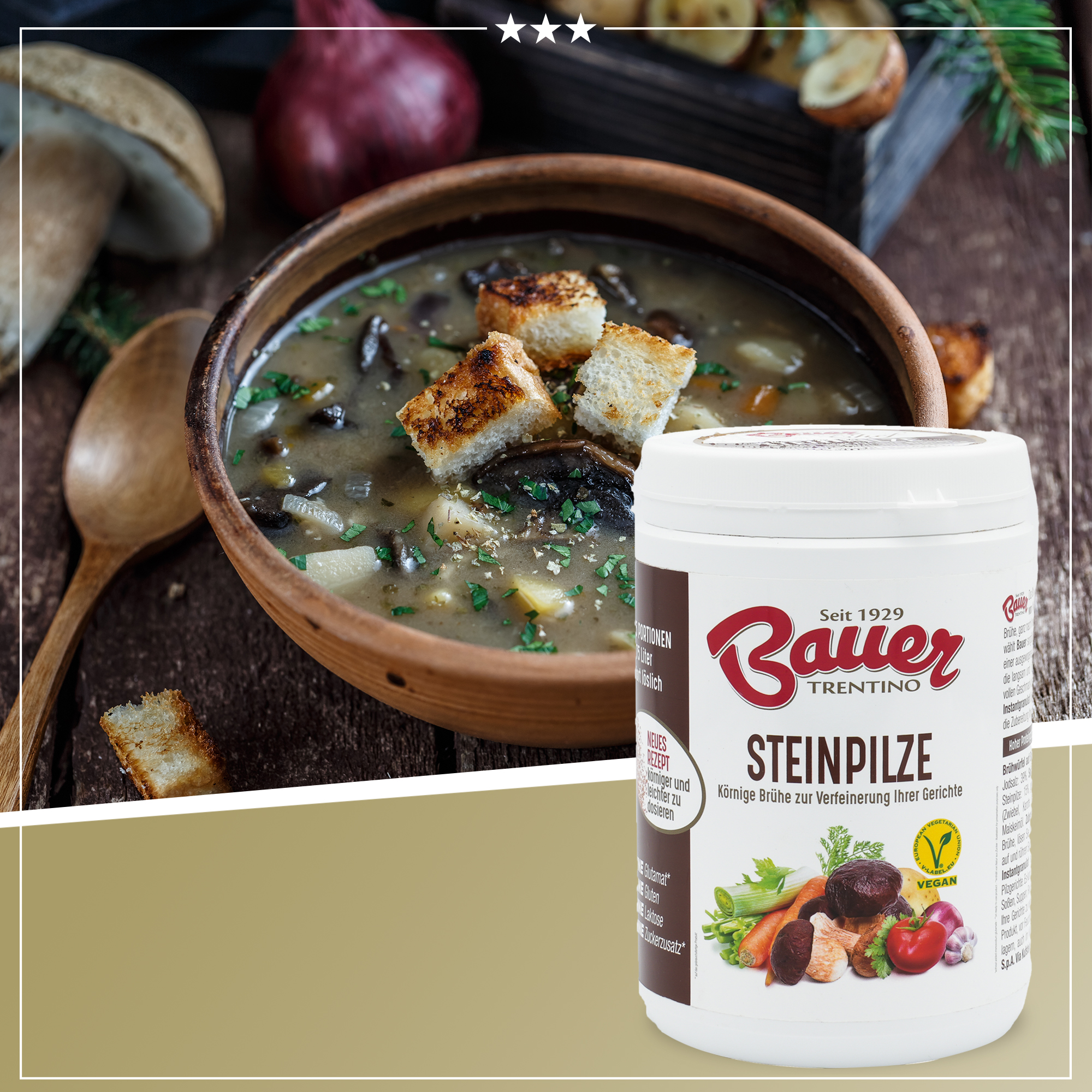 Steinpilz Instant-Granulat | Für Brühen und zum Verfeinern von Gerichten | Bauer | Aus pflanzlichem Proteinextrakt Steinpilz Instant-Granulat | Für Brühen und zum Verfeinern von Gerichten | Bauer | Aus pflanzlichem Proteinextrakt