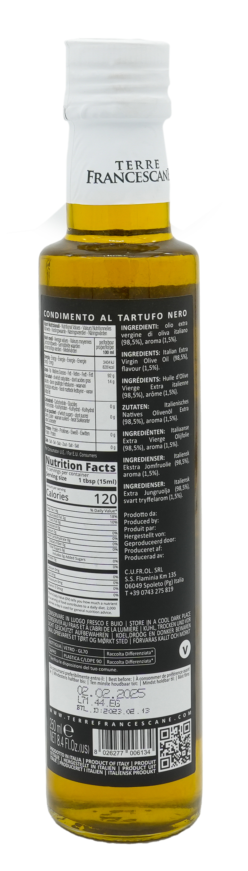 TRÜFFELÖL MIT 100% ITALIENISCHEM OLIVENÖL | SCHWARZE TRÜFFEL | TERRE FRANCESCANE | CONDIMENTO AL TARTUFO NERO | 250ml TRÜFFELÖL MIT 100% ITALIENISCHEM OLIVENÖL | SCHWARZE TRÜFFEL | TERRE FRANCESCANE | CONDIMENTO AL TARTUFO NERO | 250ml