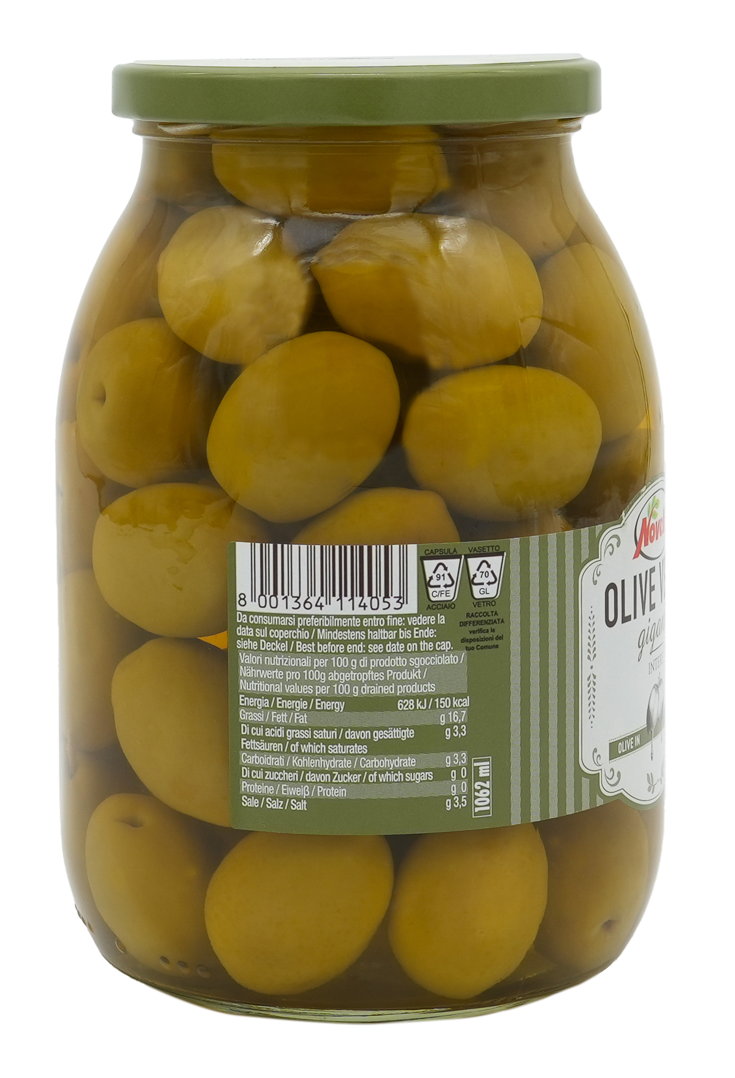 GRÜNE OLIVEN GIGANT | NOVELLA | MIT STEIN | OLIVE VERDI GIGANTI | 600g | aus Italien GRÜNE OLIVEN GIGANT | NOVELLA | MIT STEIN | OLIVE VERDI GIGANTI | 600g | aus Italien