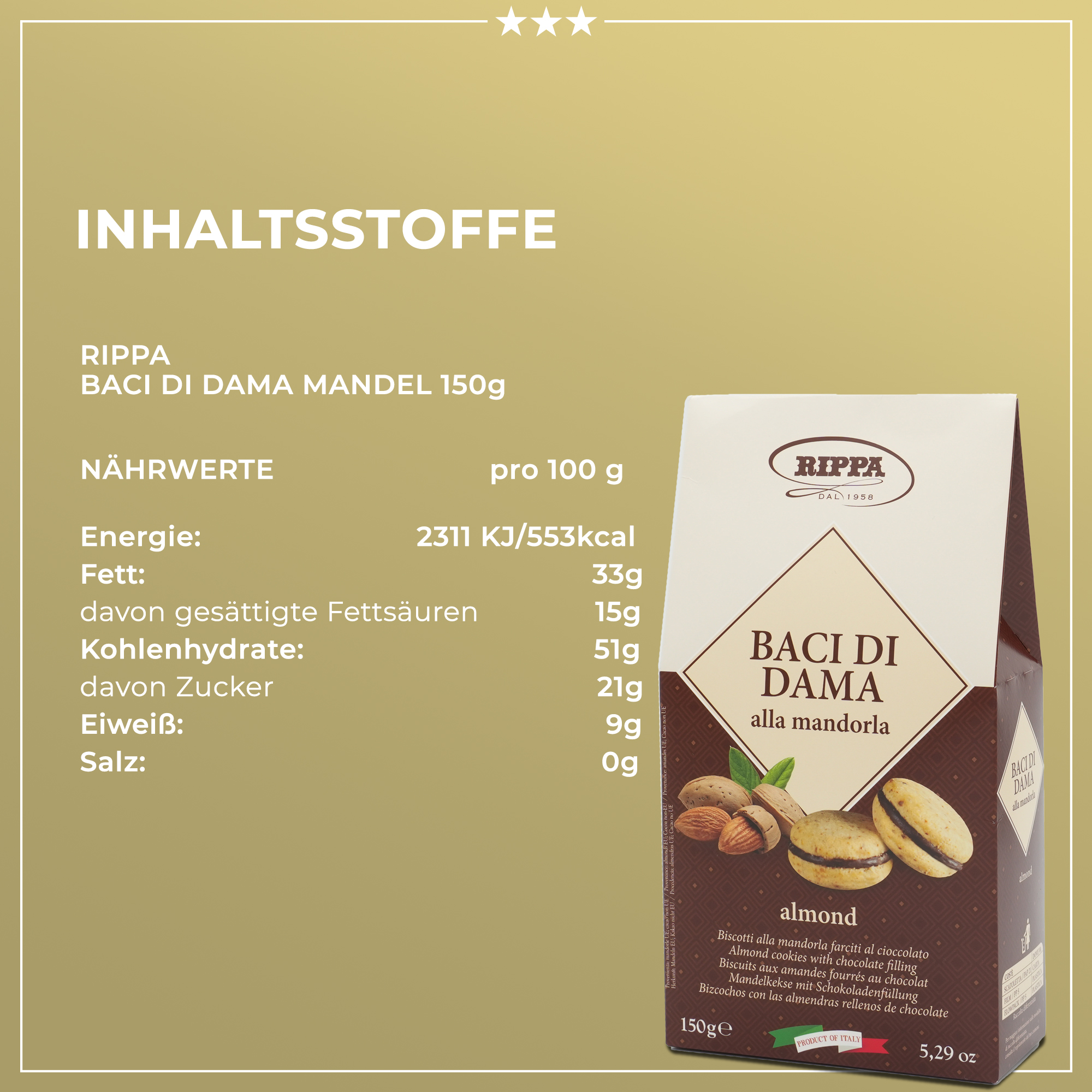 Baci di Dama alla mandorla | RIPPA | Aus Italien | 150g | Mandelkekse mit Schokoladenfüllung | Traditionelles italienisches Rezept Baci di Dama alla mandorla | RIPPA | Aus Italien | 150g | Mandelkekse mit Schokoladenfüllung | Traditionelles italienisches Rezept