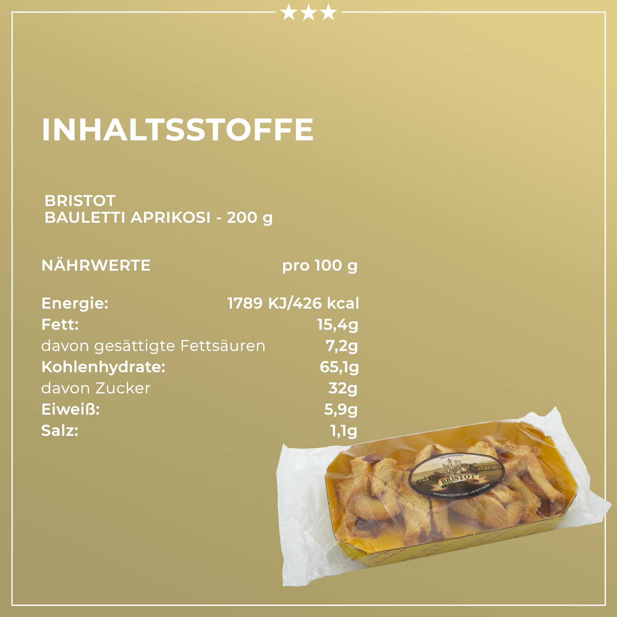 Bauletti Aprikose | Mürbeteiggebäck | Bristot | 200g | aus Italien | Gebäck Bauletti Aprikose | Mürbeteiggebäck | Bristot | 200g | aus Italien | Gebäck
