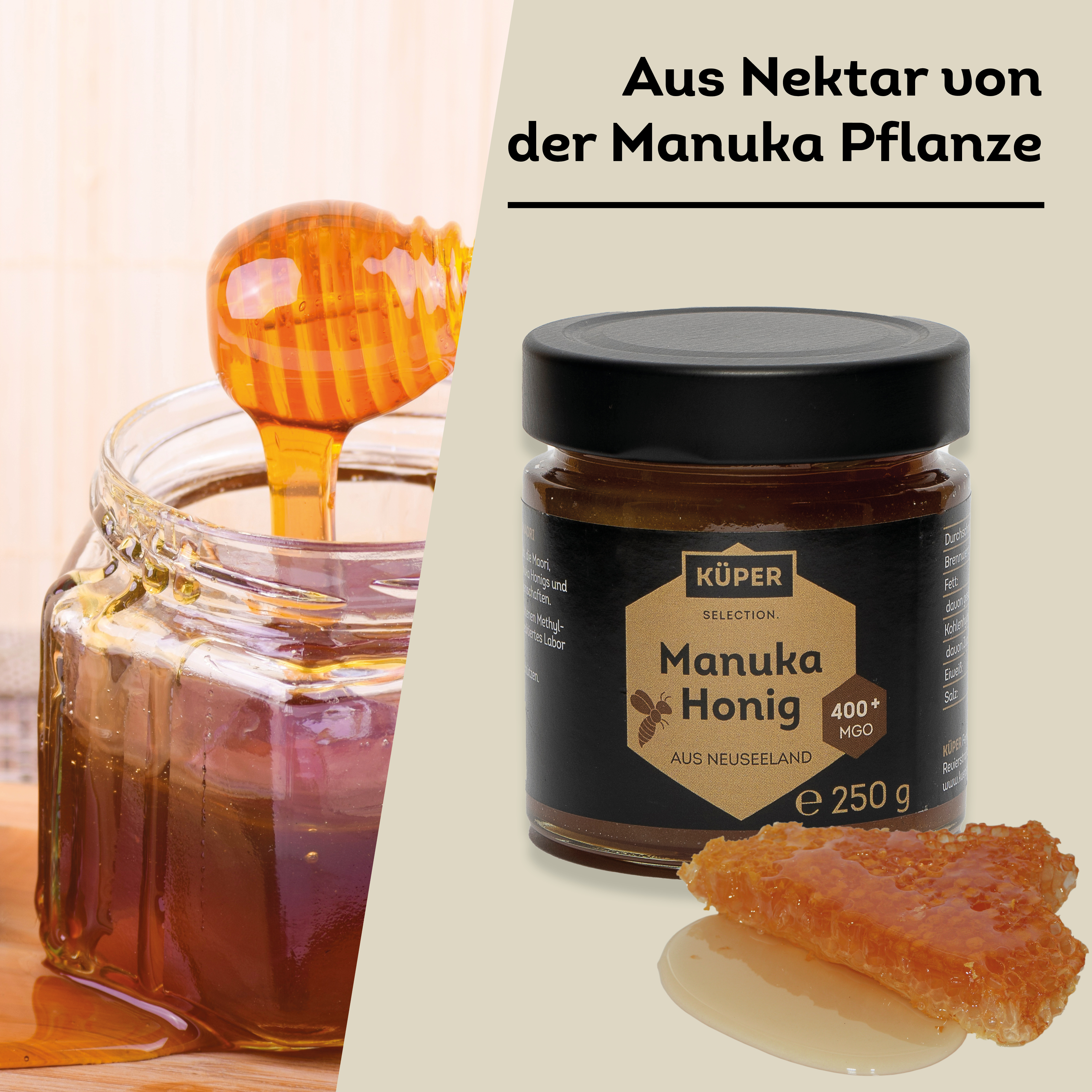 Manuka Honig 400+ MGO | Küper Selection | 250g | Premium Honig aus Neuseeland