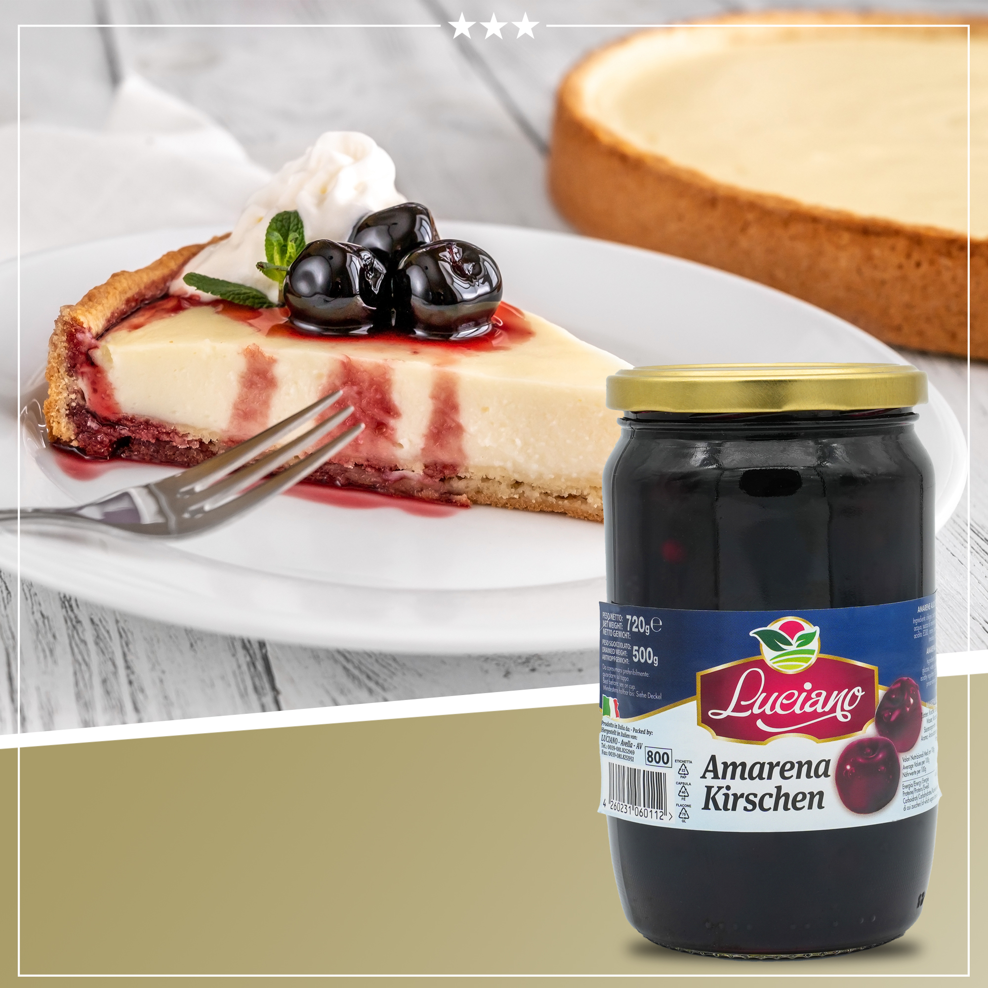 Amarena Kirschen | Amarena Kirsche entsteint und ohne Stiel | LUCIANO | 720ml | aus Italien | Früchte Amarena Kirschen | Amarena Kirsche entsteint und ohne Stiel | LUCIANO | 720ml | aus Italien | Früchte