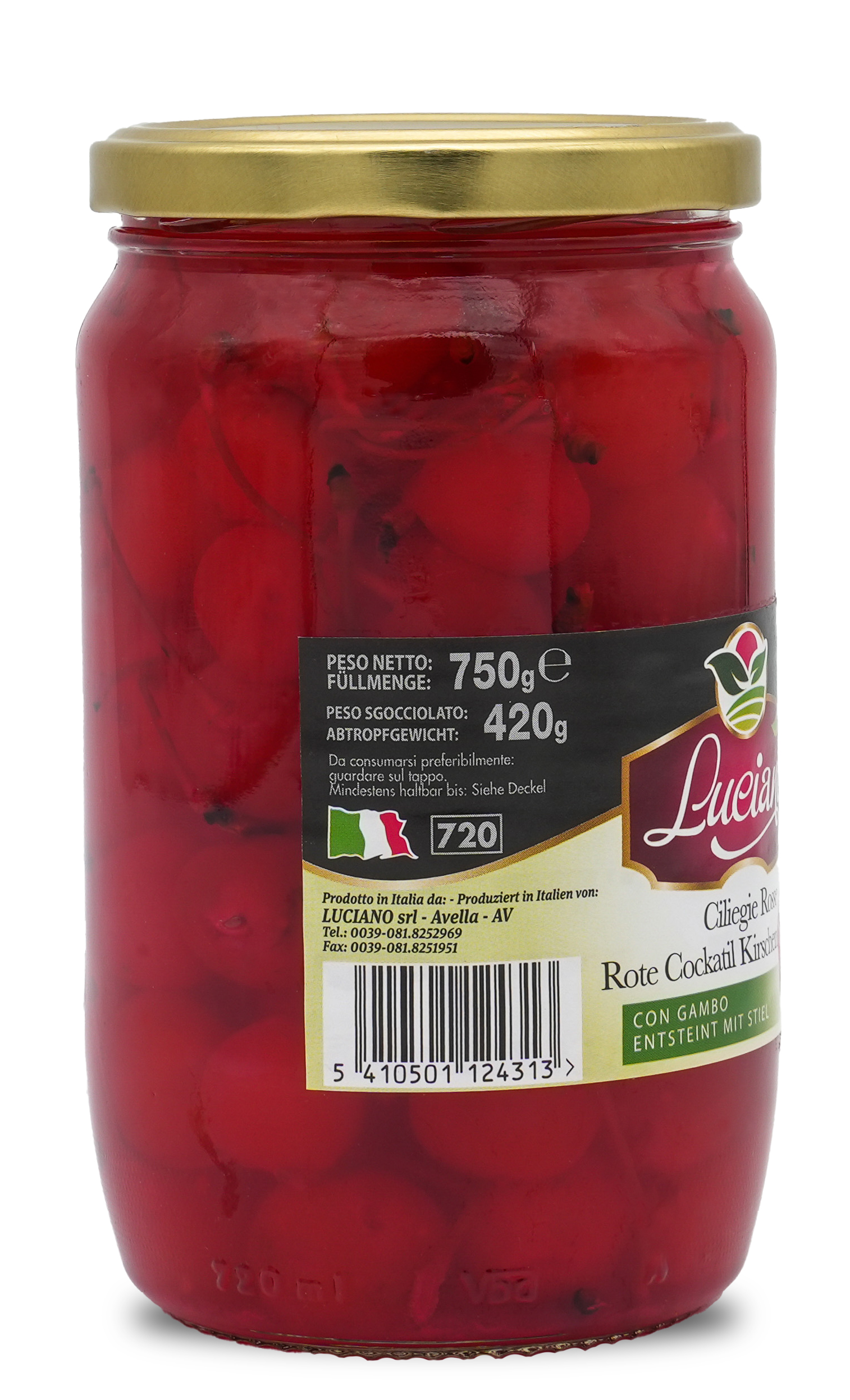 CILIEGIE ROSSE | Rote Cocktail Kirschen entsteint und mit Stiel | LUCIANO | 720ml | aus Italien | Früchte CILIEGIE ROSSE | Rote Cocktail Kirschen entsteint und mit Stiel | LUCIANO | 720ml | aus Italien | Früchte
