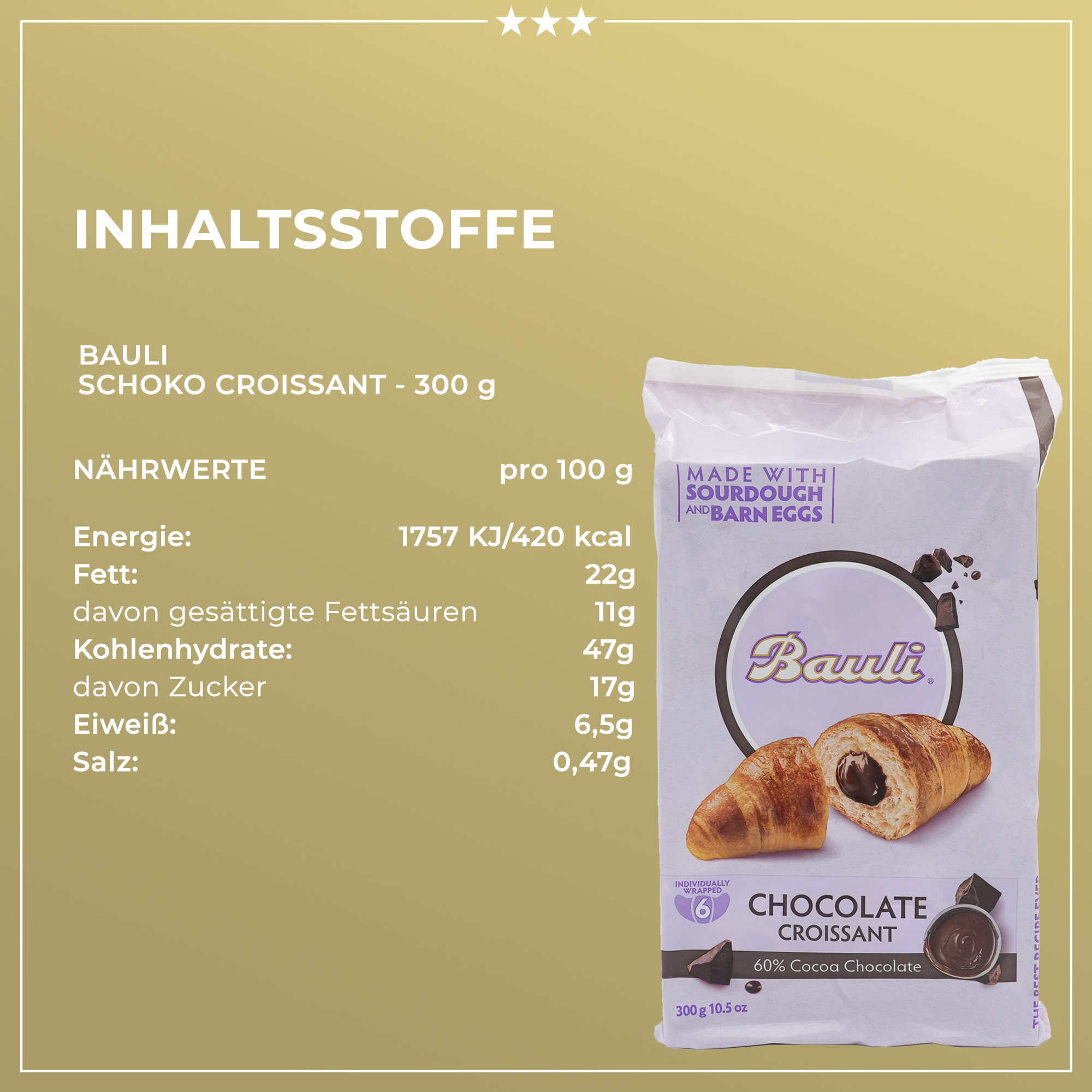 Chocolate Croissant | Croissant mit Schokoladenfüllung | BAULI | 300g | aus Italien | Gebäck