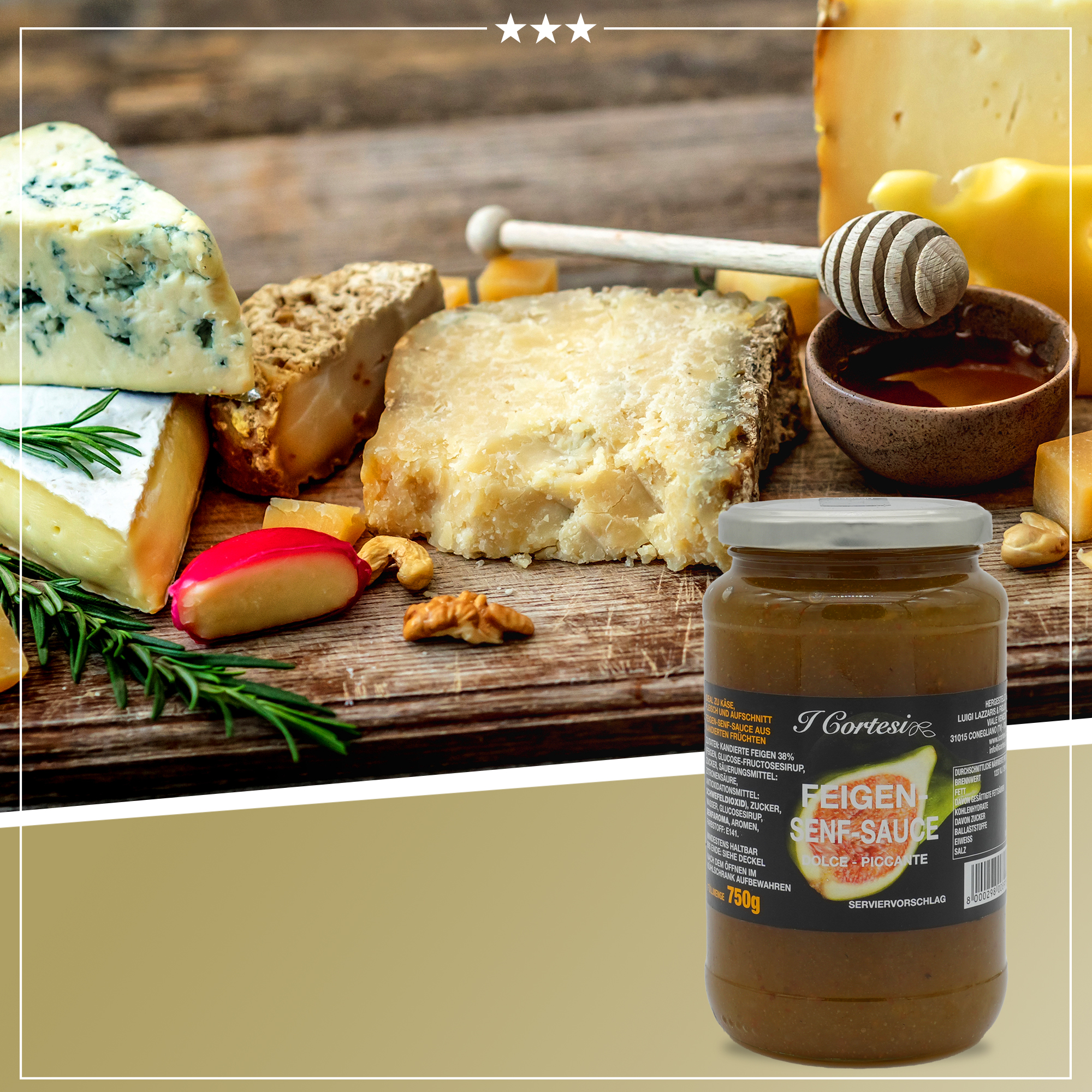 Perfekte Kochbox - Pasta Paccheri Rigati + Orangen-Rosmarin Dressing + Feigensenfsauce + Grobes Meersalz + Italienisches Olivenöl Oleria del Garda