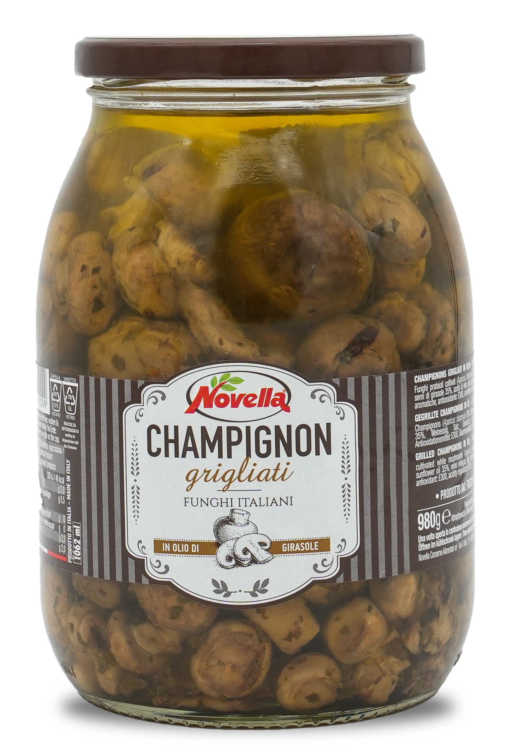 CHAMPIGNON GRIGLIATI | Gegrillte Champignons im Glas | NOVELLA | 620g | aus Italien | Vorspeisen