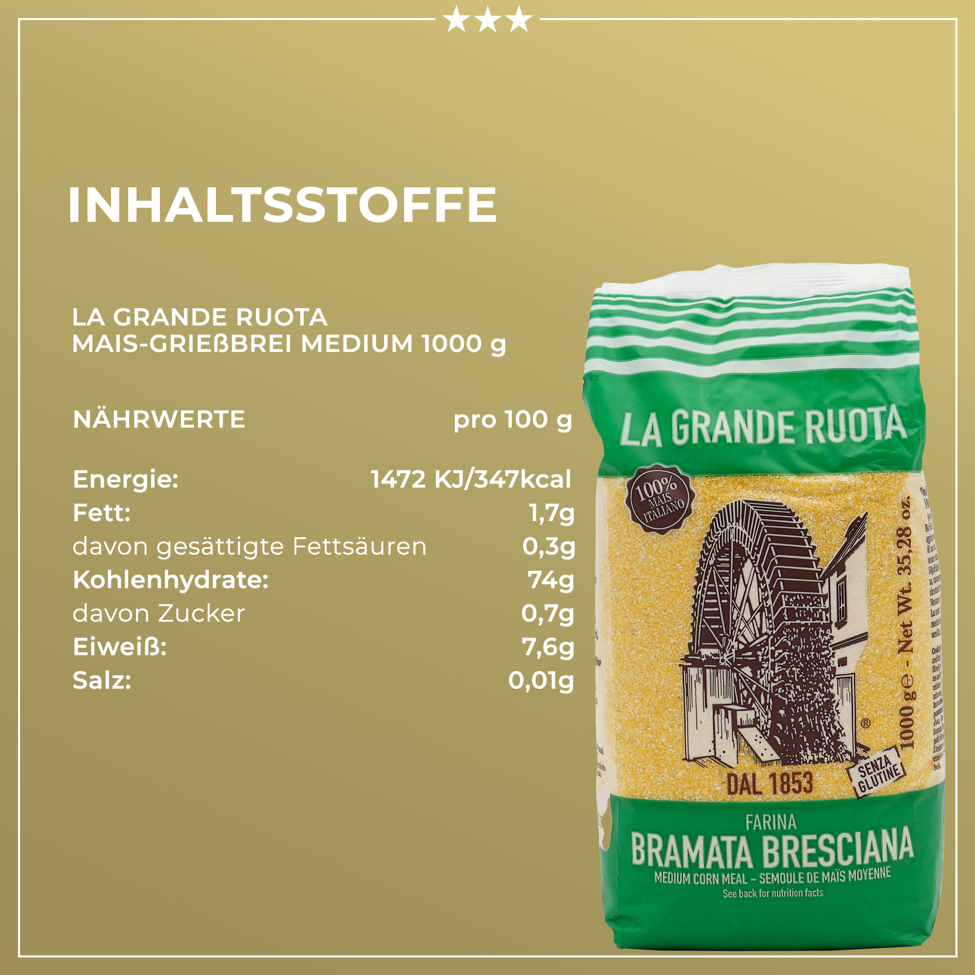 Polenta aus 100% italienischem Mais | Mehl | La Grande Ruota | 1000g | aus Italien | Grieß Polenta aus 100% italienischem Mais | Mehl | La Grande Ruota | 1000g | aus Italien | Grieß