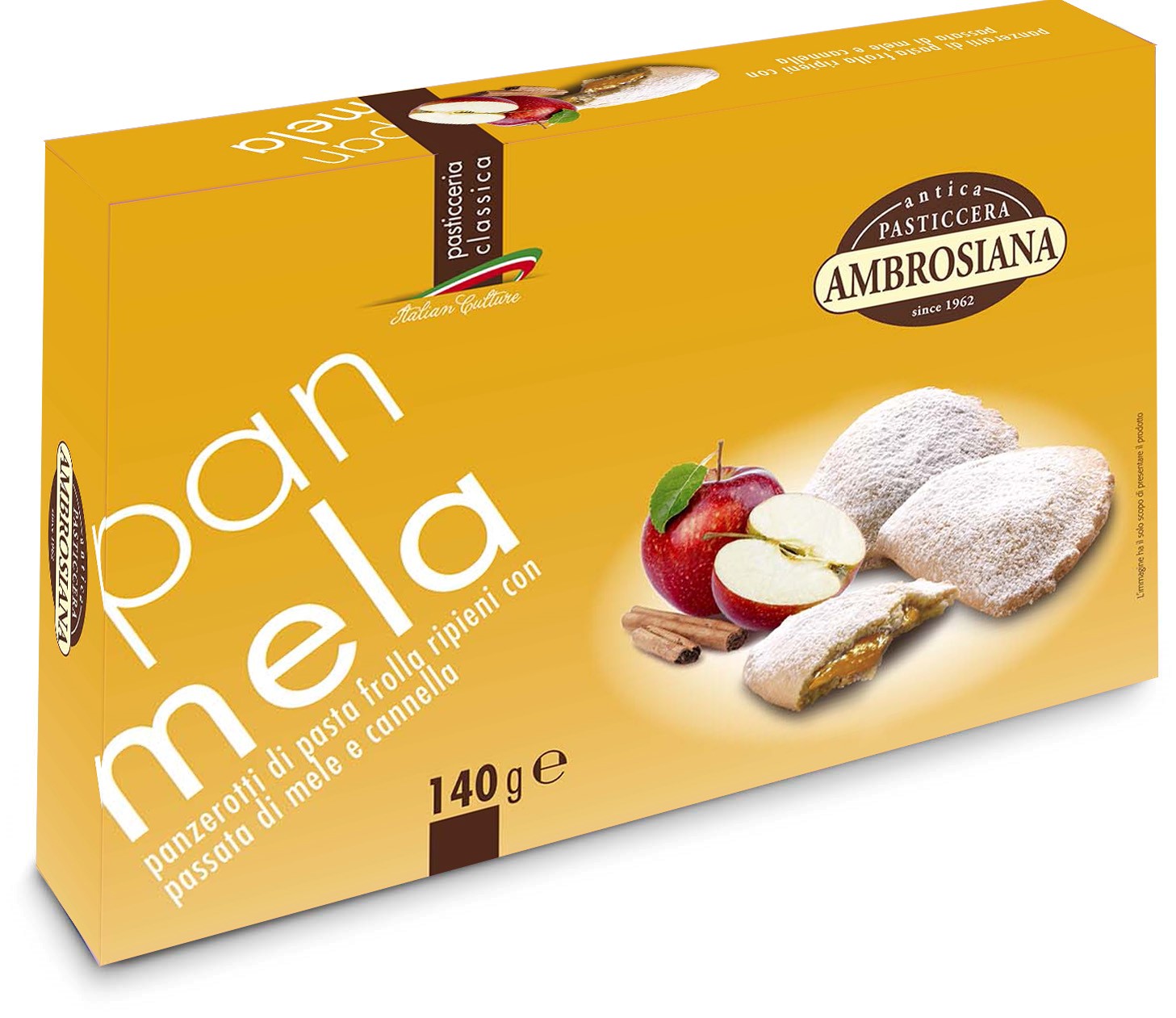 Pan Mela e Cannella | Ambrosiana | 140g | Italienisches Gebäck | Halbmond-Keks mit Apfel-Zimt-Füllung