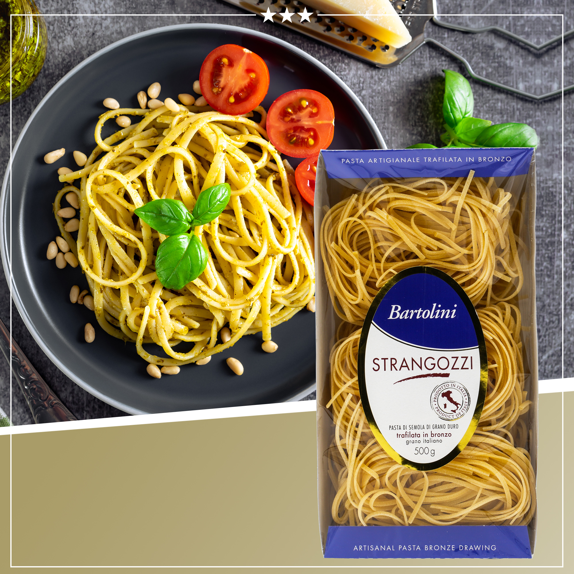 Perfekte Kochbox - Pasta Strangozzi + Weißweinessig Estragon + Crema di Balsamico Trüffel + Pommery Senf + Feines Meersalz