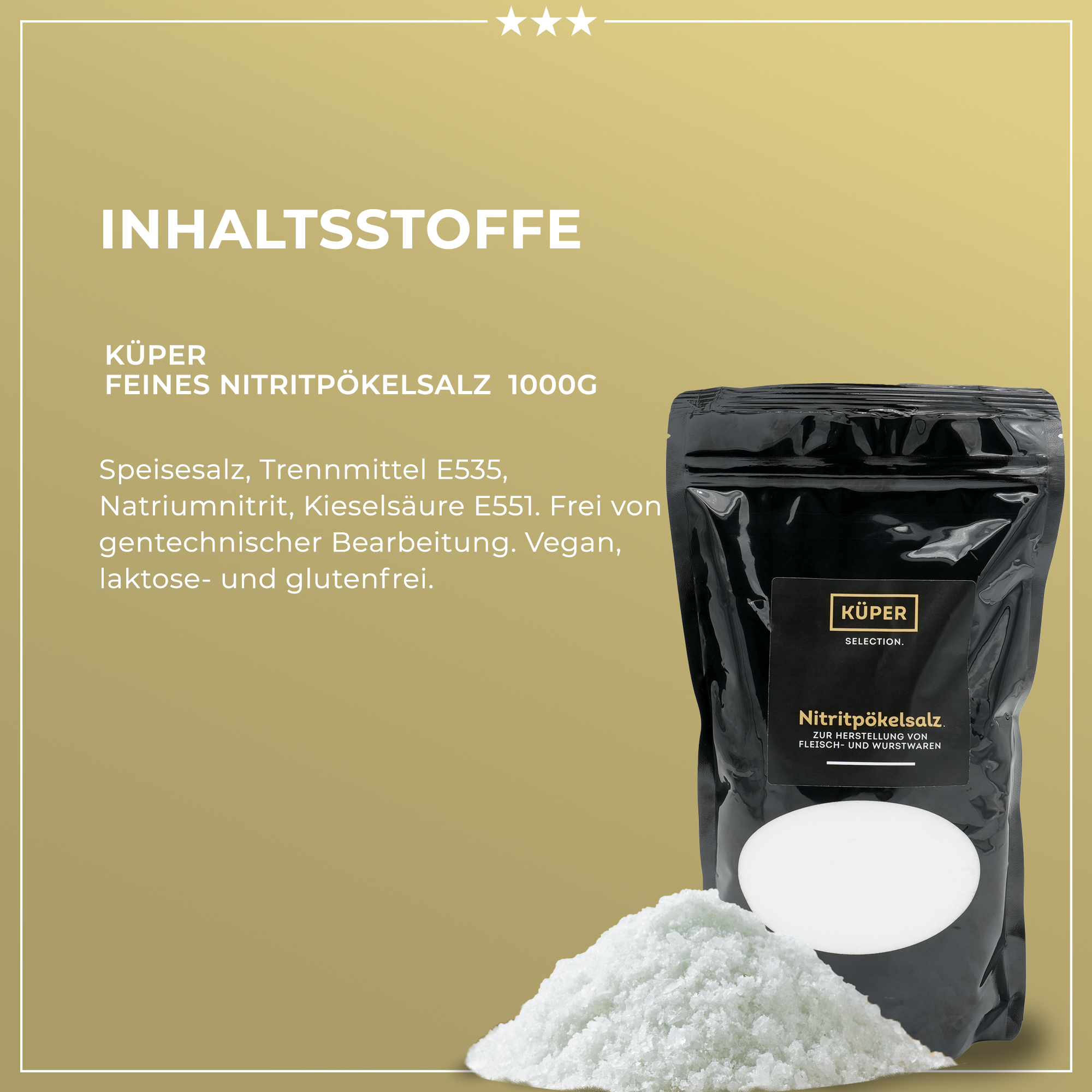 Feines Nitritpökelsalz – 1 Kg – Nitrit Salz zur Herstellung von Fleisch-, Wurst- und Pökelwaren, 0.4-0,5% Natriumnitrit Feines Nitritpökelsalz – 1 Kg – Nitrit Salz zur Herstellung von Fleisch-, Wurst- und Pökelwaren, 0.4-0,5% Natriumnitrit