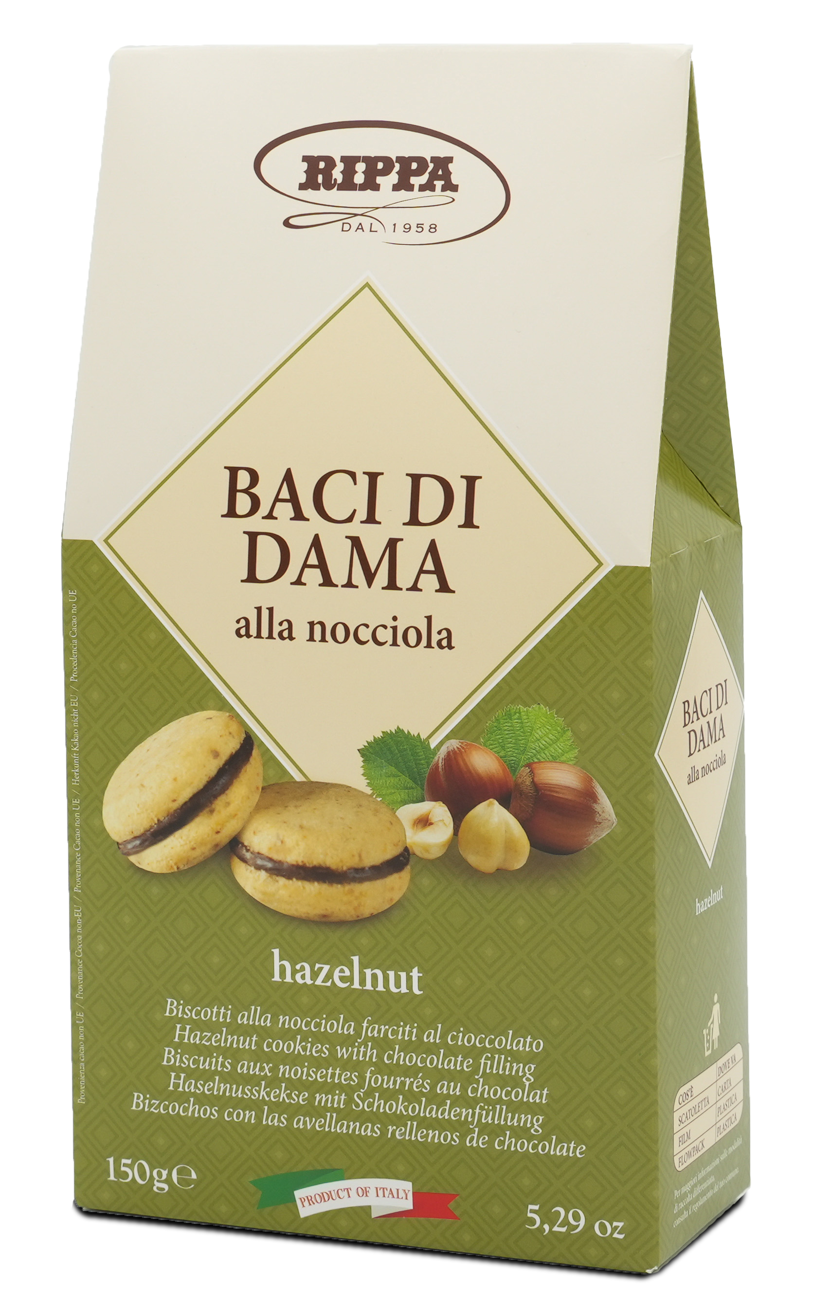 Baci di Dama alla nocciola | RIPPA | Aus Italien | 150g | Haselnusskekse mit Schokoladenfüllung | Traditionelles italienisches Rezept