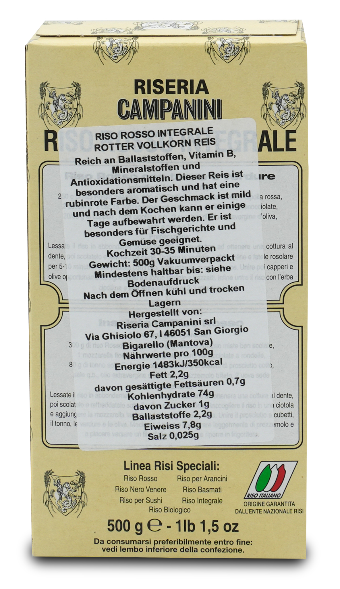 Riso Rosso Integrale | Roter Vollkorn Reis | Risera Campanini | 500g | aus Italien Riso Rosso Integrale | Roter Vollkorn Reis | Risera Campanini | 500g | aus Italien
