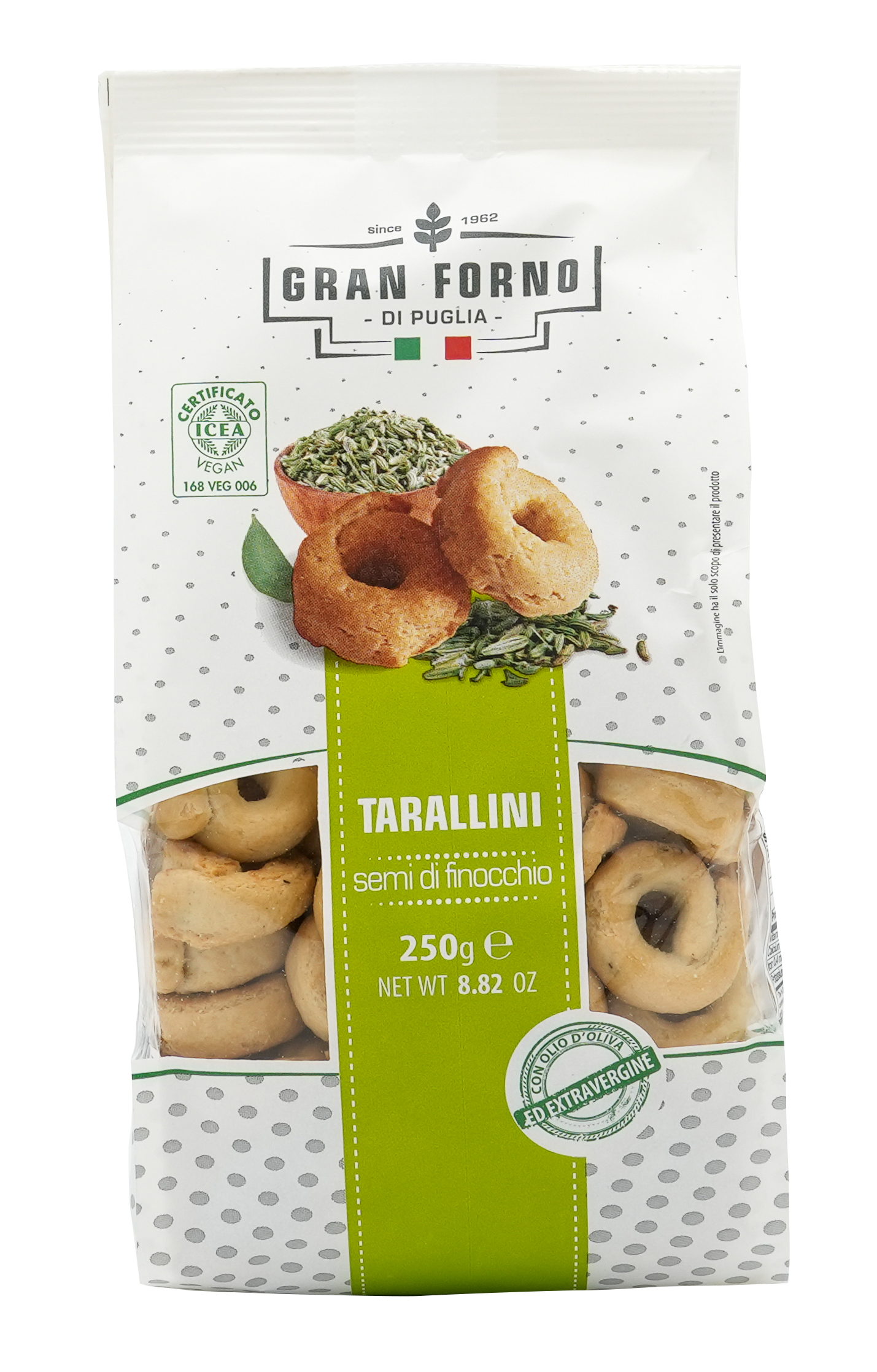 TARALLI AI SEMI DI FINOCCHIO | Taralli mit Fenchelsamen | TERRE DI PUGLIA | 250g | aus Italien | Vorspeisen