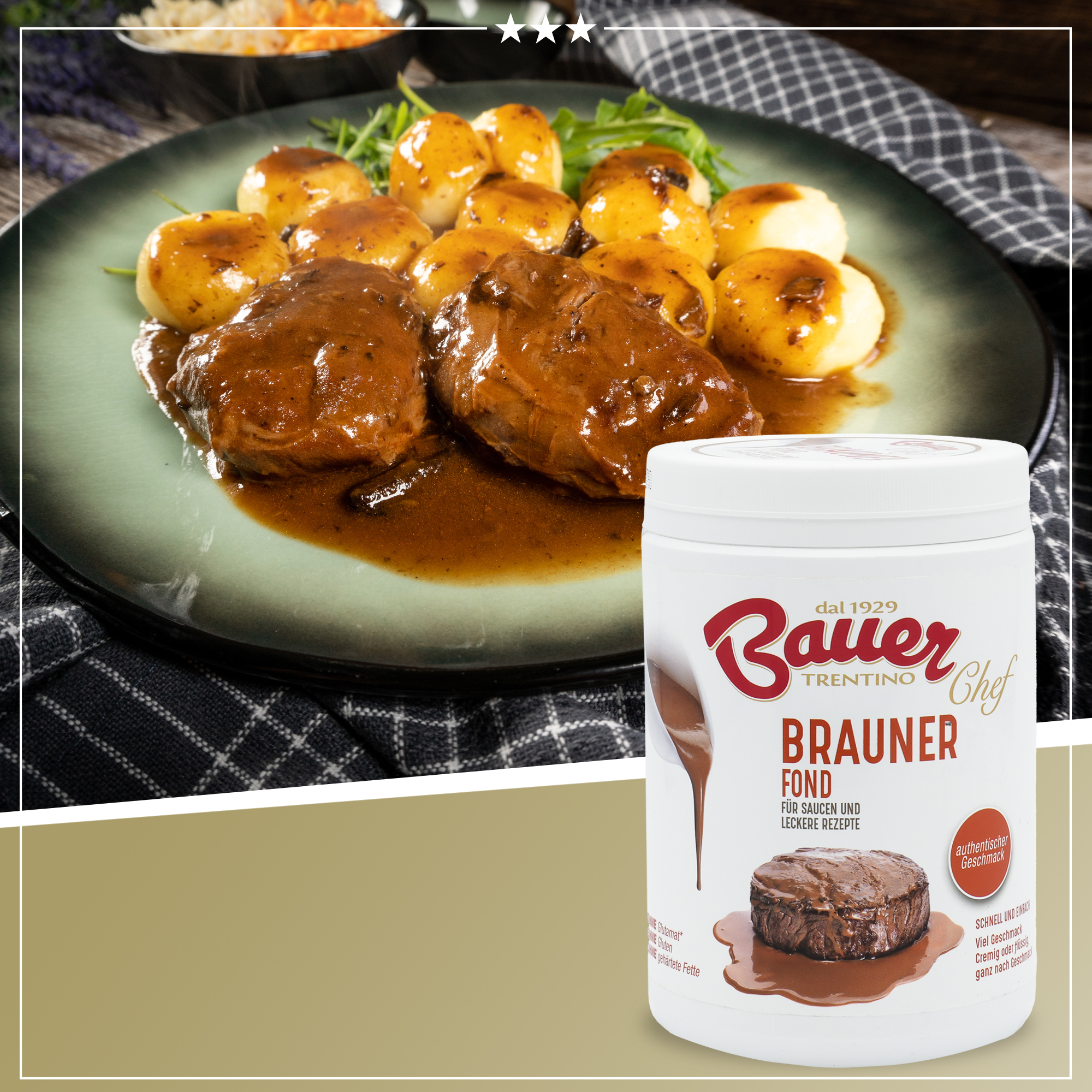 Brauner Fond | Für Saucen und leckere Rezepte | Bauer | Ohne Mononatriumglutamat Brauner Fond | Für Saucen und leckere Rezepte | Bauer | Ohne Mononatriumglutamat