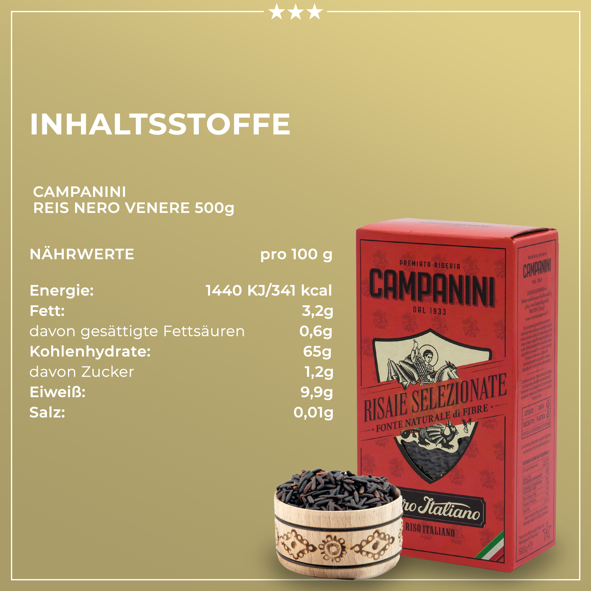Riso Nero | Schwarzer Reis | Risera Campanini | 500g | aus Italien | orientalischer Reis Riso Nero | Schwarzer Reis | Risera Campanini | 500g | aus Italien | orientalischer Reis