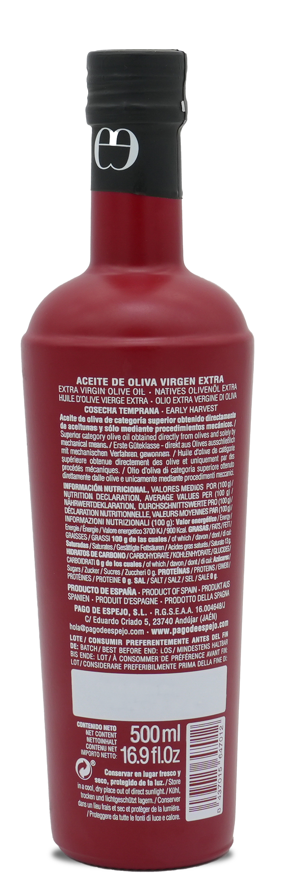 ACEITE DE OLIVIA VIRGEN EXTRA VARIEDAD PICUAL | Olivenöl extra nativ aus Picual-Olive | PAGO DE ESPEJO | 500ml | aus Spanien | Öle ACEITE DE OLIVIA VIRGEN EXTRA VARIEDAD PICUAL | Olivenöl extra nativ aus Picual-Olive | PAGO DE ESPEJO | 500ml | aus Spanien | Öle
