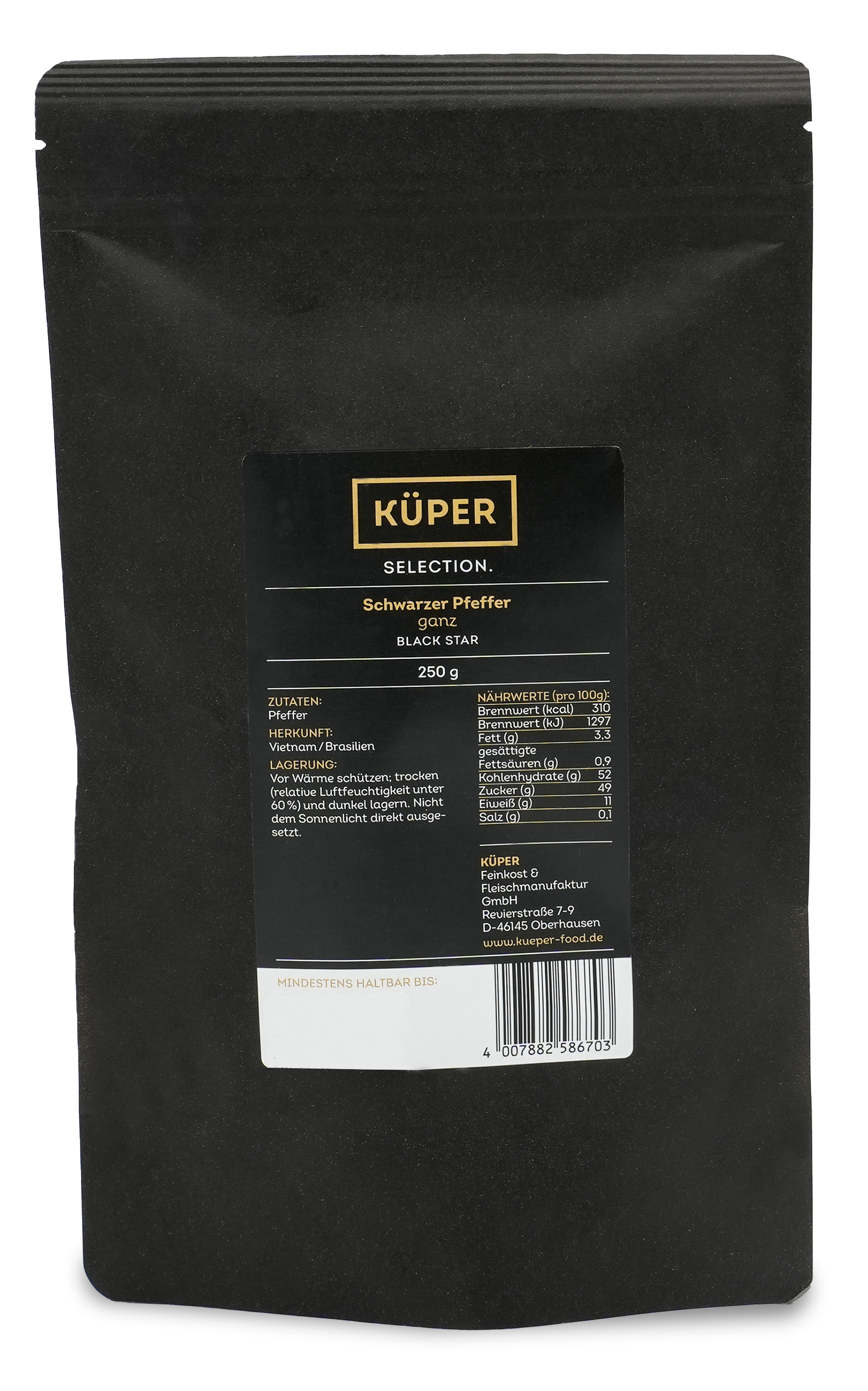 Schwarzer Pfeffer | Pfeffer | KÜPER SELECTION | 250g | aus Vietnam und Brasilien | Gewürze |exotisches Gewürz