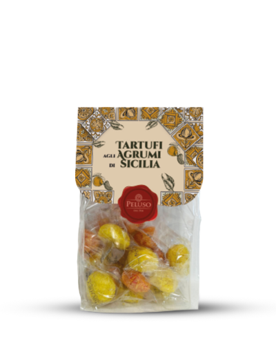 Tartufi agli Agrumi di Sicilia | Peluso | 200g | Italienisches Gebäck | Mandelgebäck mit Zitrusfrüchten und Kokosraspeln