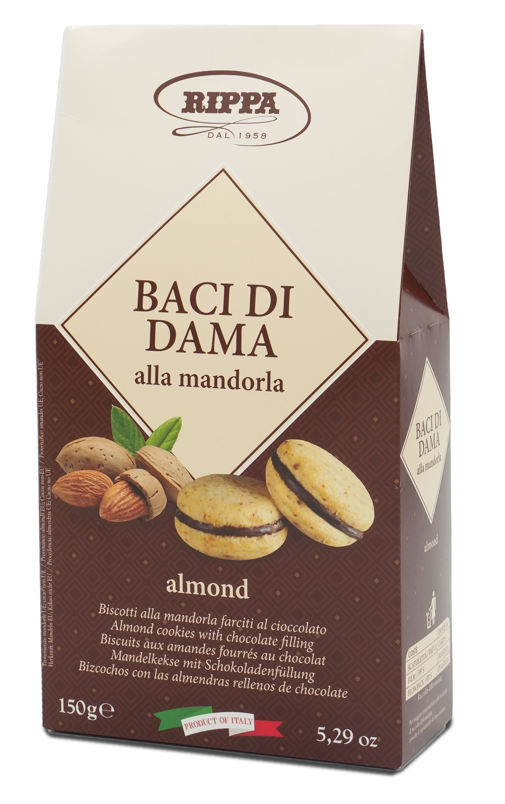 Baci di Dama alla mandorla | RIPPA | Aus Italien | 150g | Mandelkekse mit Schokoladenfüllung | Traditionelles italienisches Rezept Baci di Dama alla mandorla | RIPPA | Aus Italien | 150g | Mandelkekse mit Schokoladenfüllung | Traditionelles italienisches Rezept