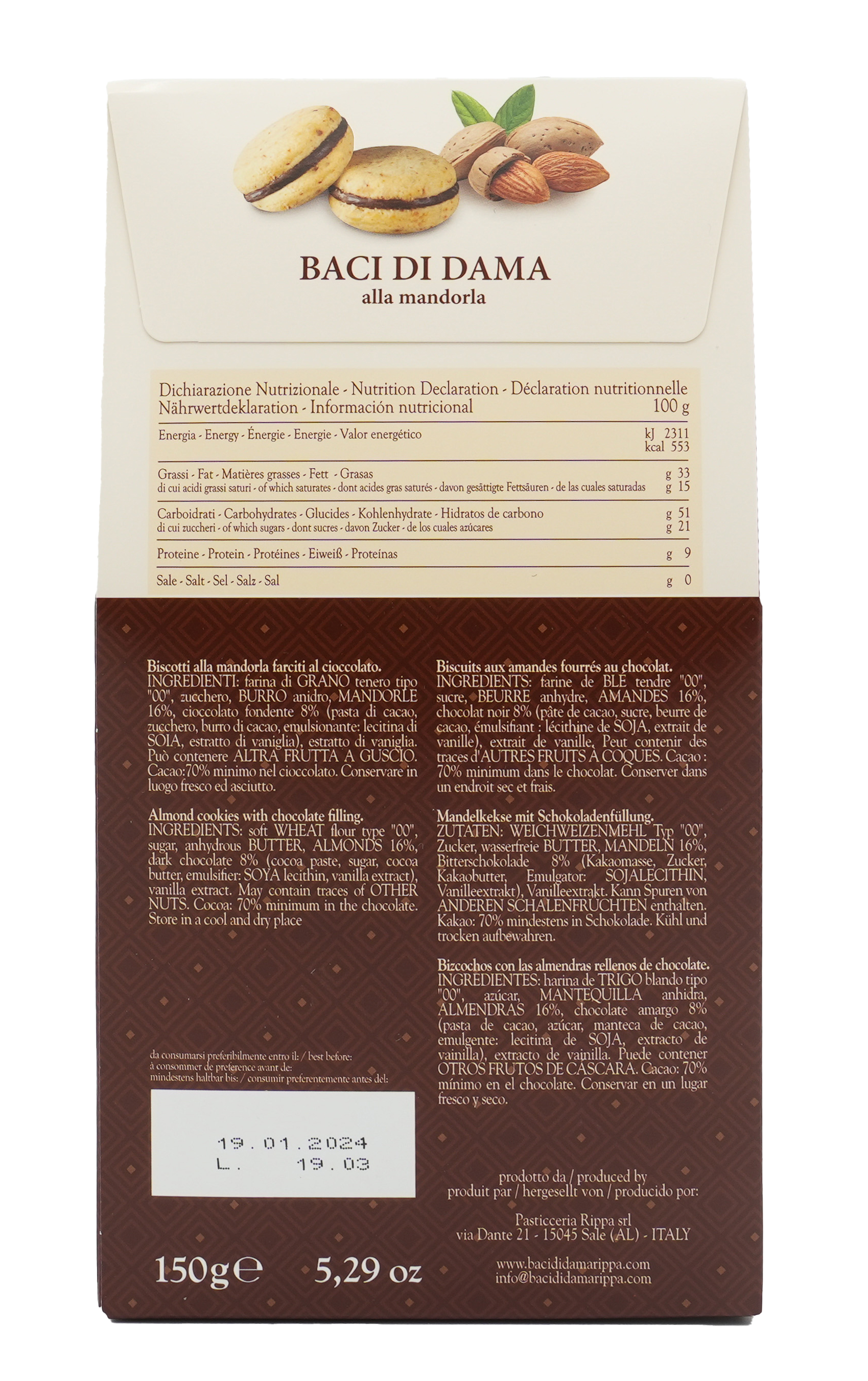 Baci di Dama alla mandorla | RIPPA | Aus Italien | 150g | Mandelkekse mit Schokoladenfüllung | Traditionelles italienisches Rezept Baci di Dama alla mandorla | RIPPA | Aus Italien | 150g | Mandelkekse mit Schokoladenfüllung | Traditionelles italienisches Rezept