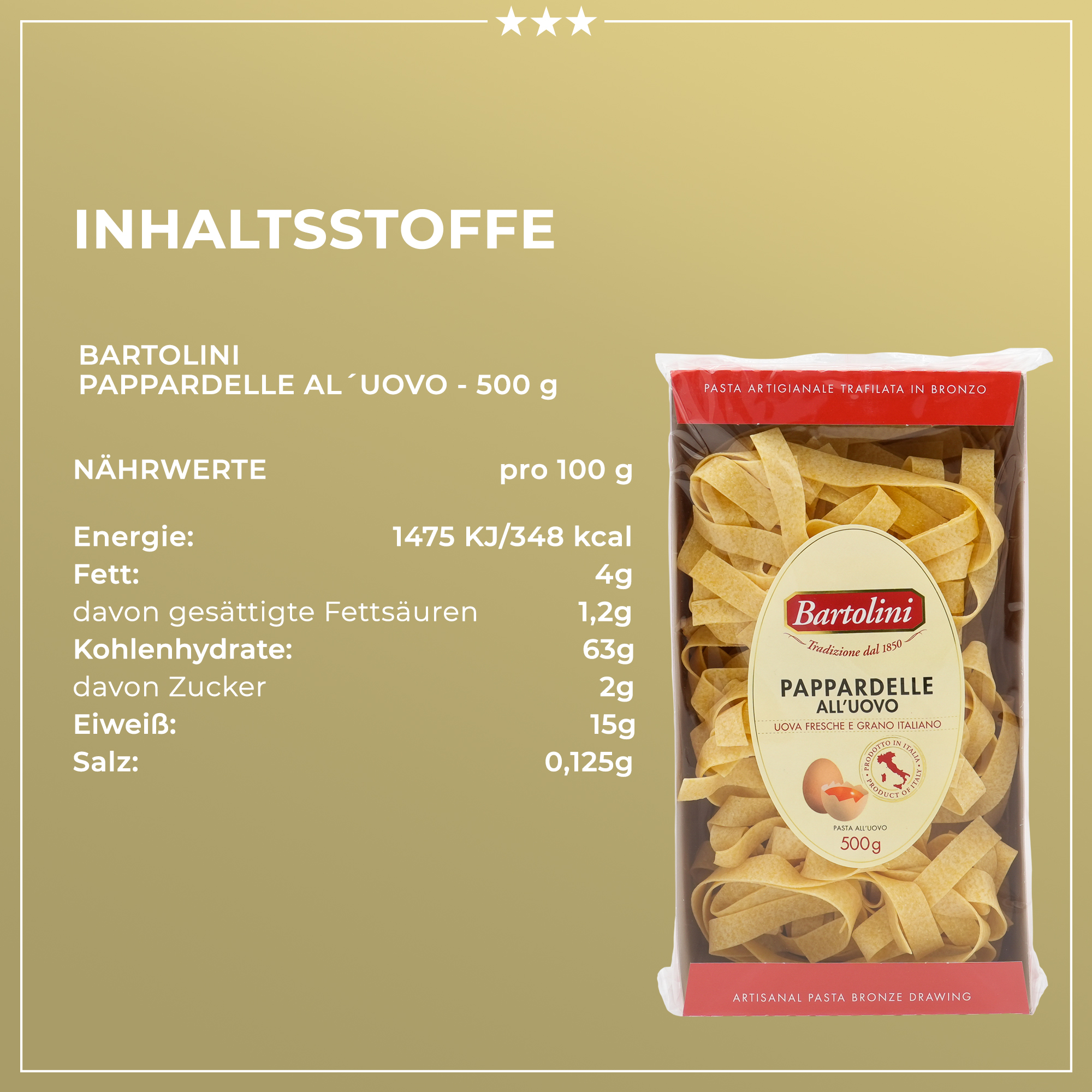 PAPPARDELLE ALL’UOVO | BARTOLINI | 500g | aus Italien | Premium Pasta PAPPARDELLE ALL’UOVO | BARTOLINI | 500g | aus Italien | Premium Pasta