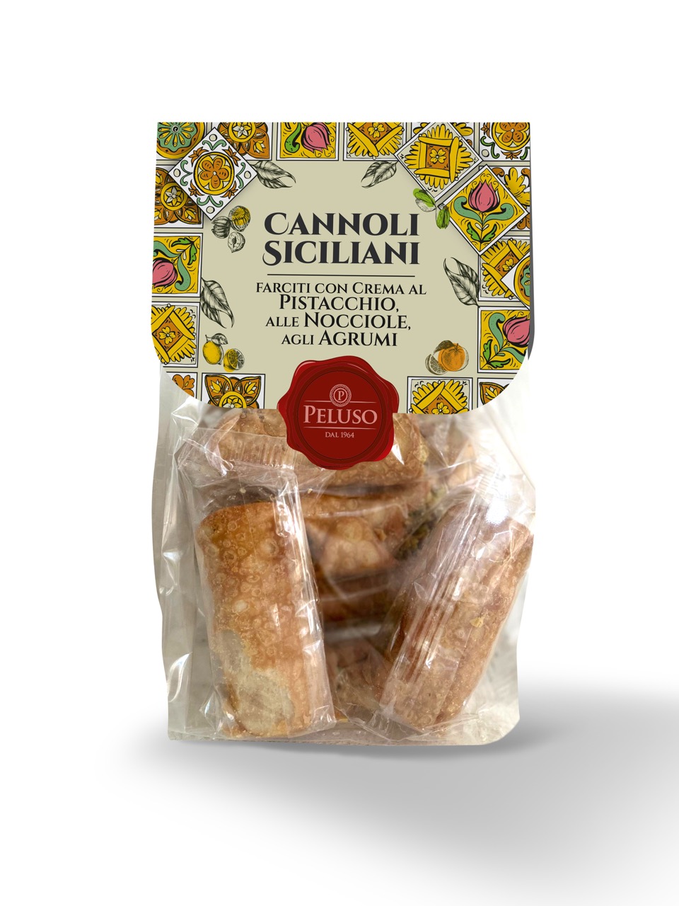 Cannoli Siciliani | Peluso | 200g | Italienisches Gebäck | Gefüllte Cannoli mit Pistazien-, Haselnuss- und Zitruscreme
