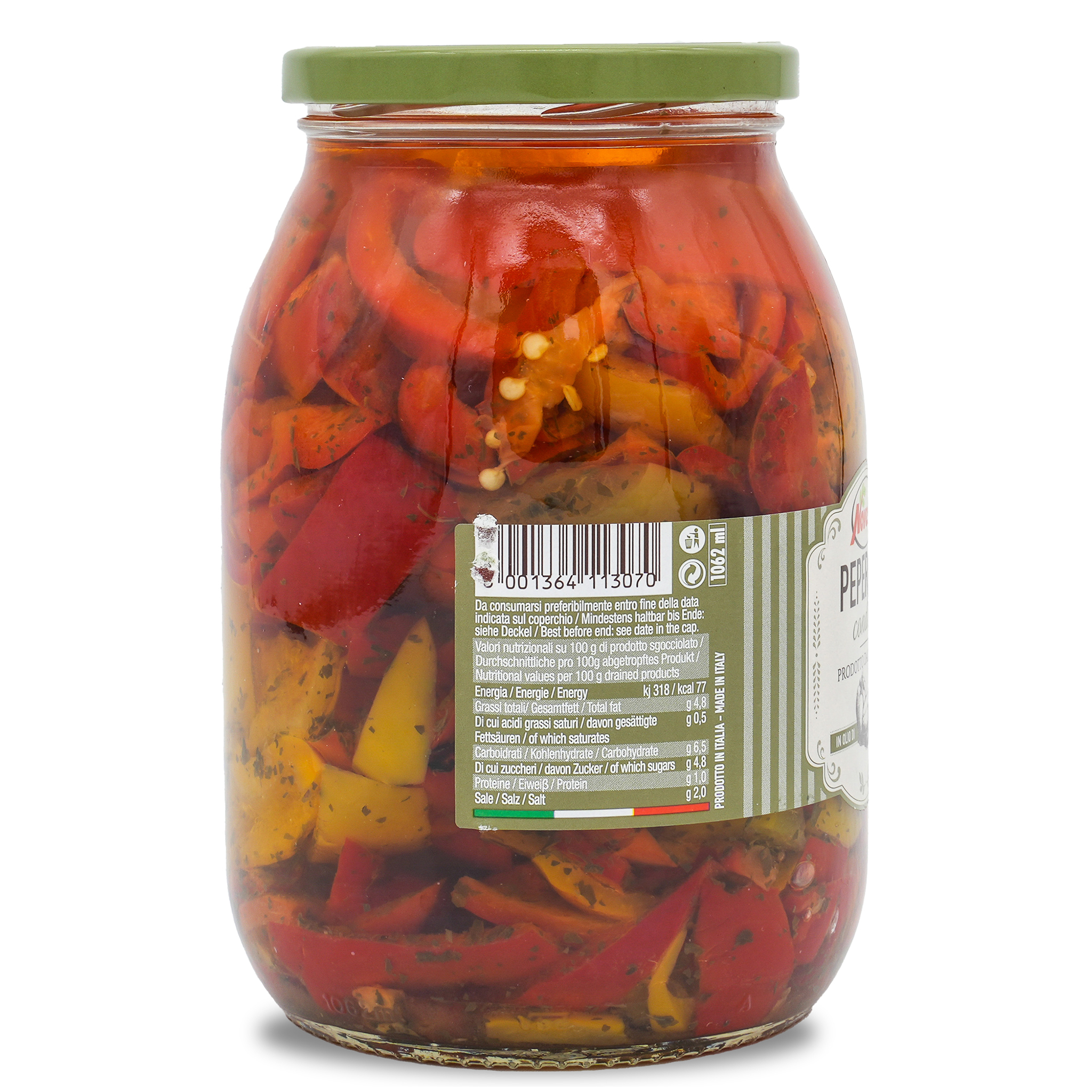 Gewürzte Paprika | Novella | in Sonnenblumenöl | 635g | aus Italien Gewürzte Paprika | Novella | in Sonnenblumenöl | 635g | aus Italien