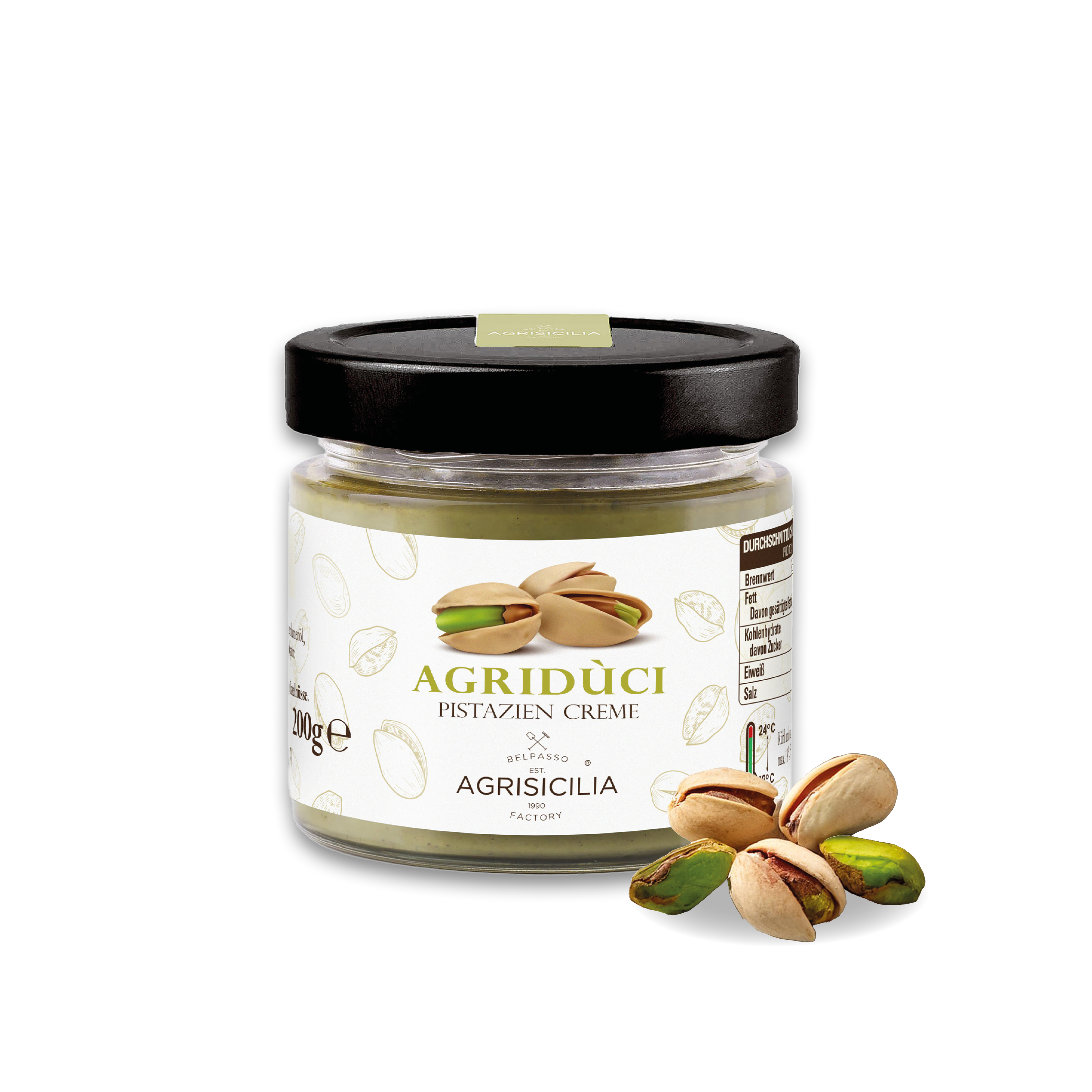 Agrisicilia - Pistazien Creme 20% – 200g Brotaufstrich aus Sizilien – Pistazienmus mit feiner Süße