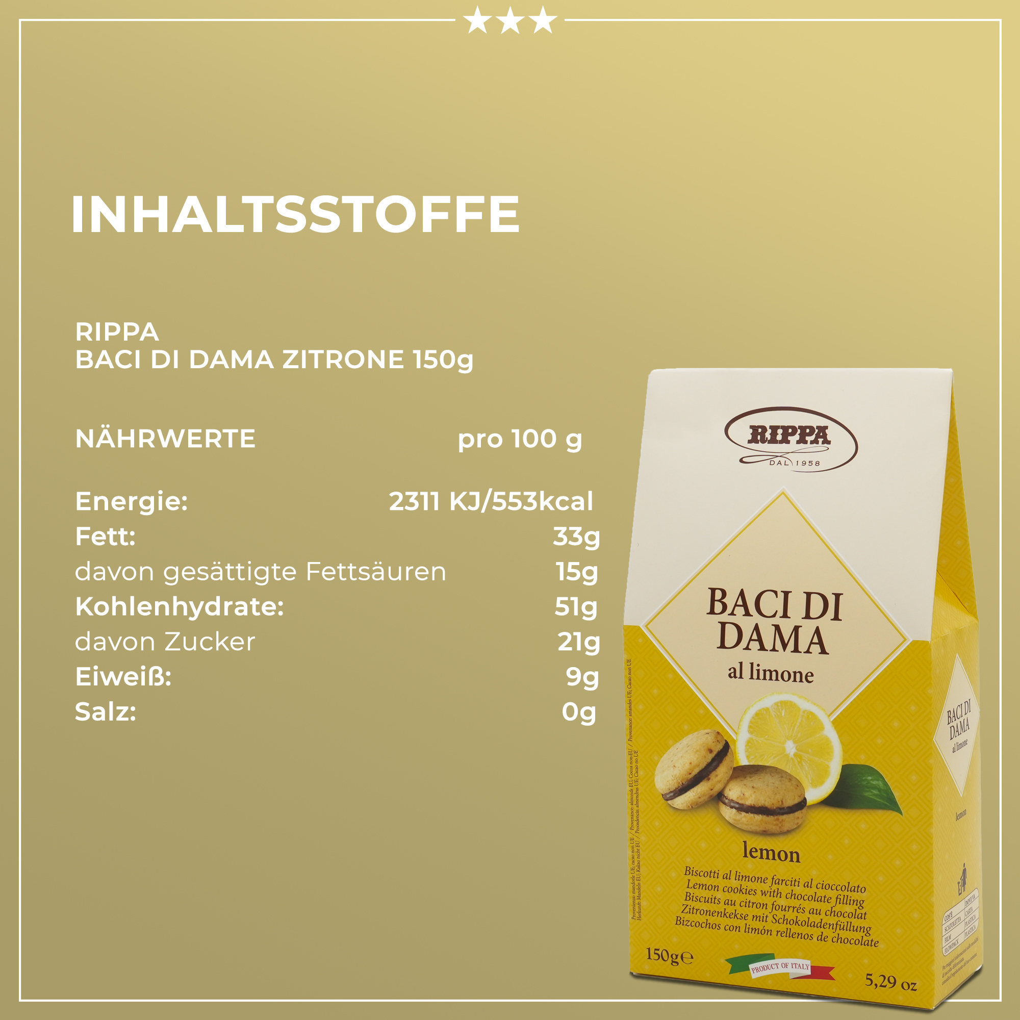 Baci di Dama al limone | RIPPA | Aus Italien | 150g | Zitronenkeks mit Schokoladenfüllung | Traditionelles italienisches Rezept Baci di Dama al limone | RIPPA | Aus Italien | 150g | Zitronenkeks mit Schokoladenfüllung | Traditionelles italienisches Rezept