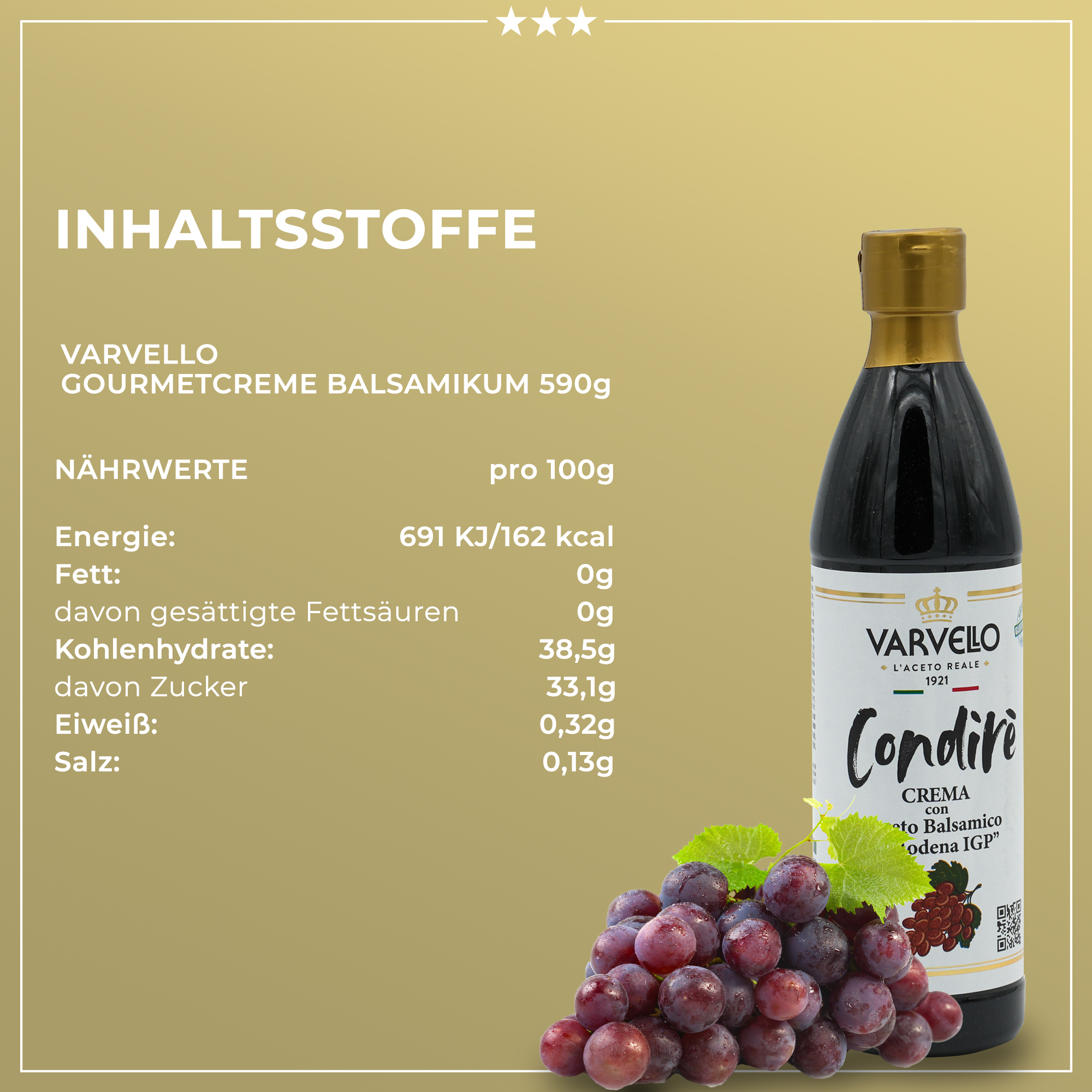 Balsamico Creme | Varvello | 500ml | Crema con Aceto Balsamico di Moderna IGP