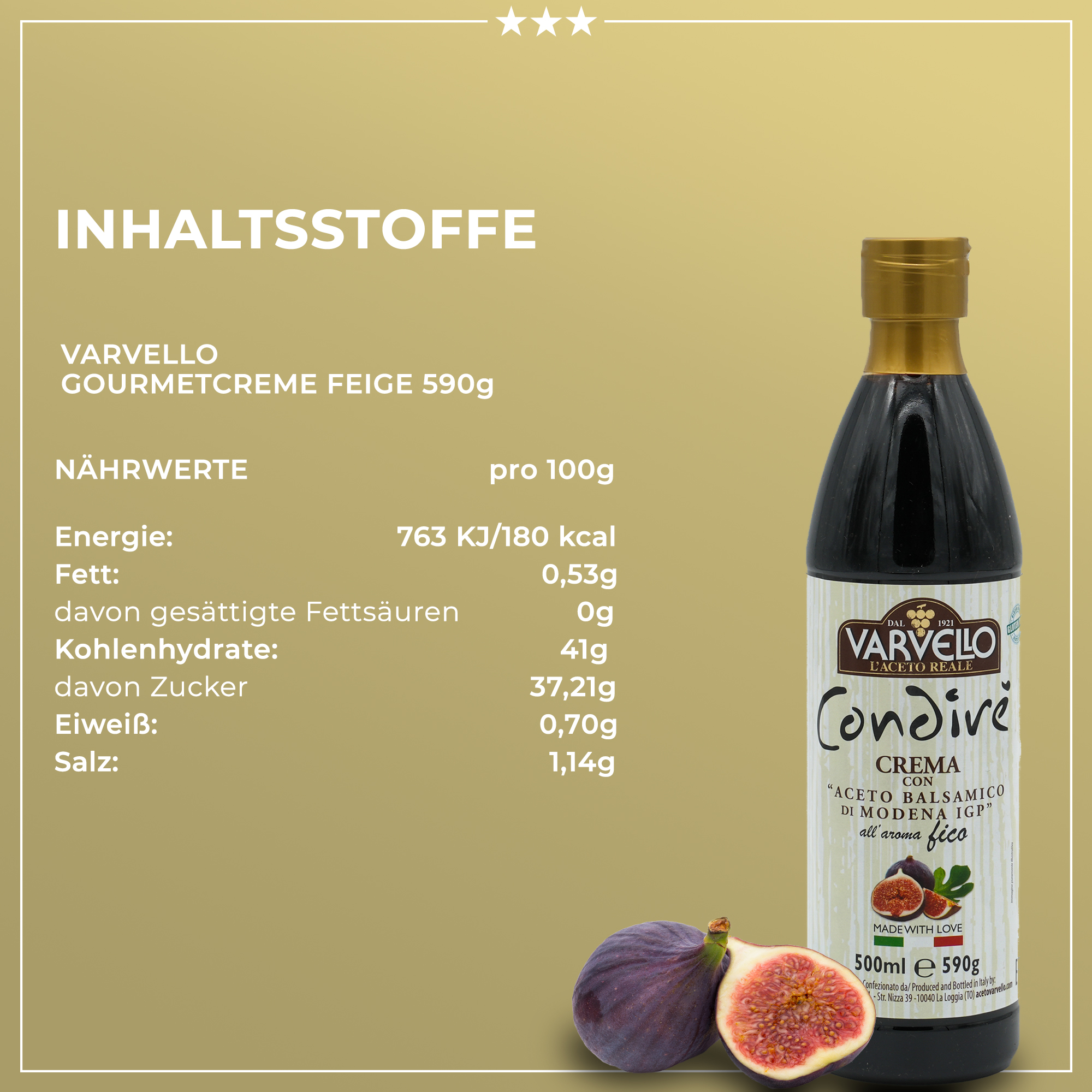 Balsamico Creme Feige | Varvello | 500ml | Crema con Aceto Balsamico di Moderna 
IGP