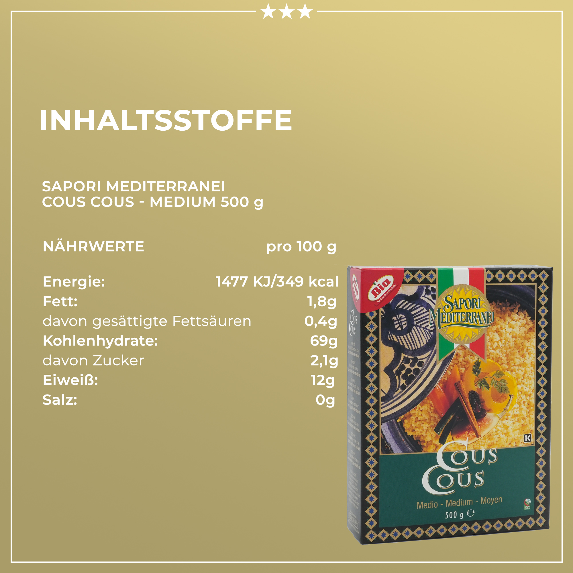 Couscous aus Hartweizengries | Grieß | SAPORI MEDITERRANEI | 500g | aus Italien | Saucen und Dressings Couscous aus Hartweizengries | Grieß | SAPORI MEDITERRANEI | 500g | aus Italien | Saucen und Dressings