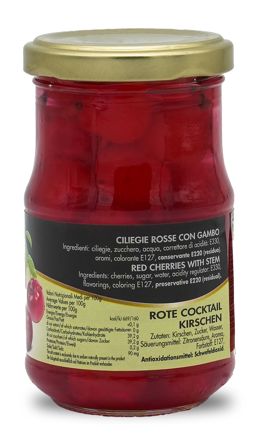 CILIEGIE ROSSE | Rote Cocktail Kirschen entsteint und mit Stiel | LUCIANO | 212ml | aus Italien | Früchte