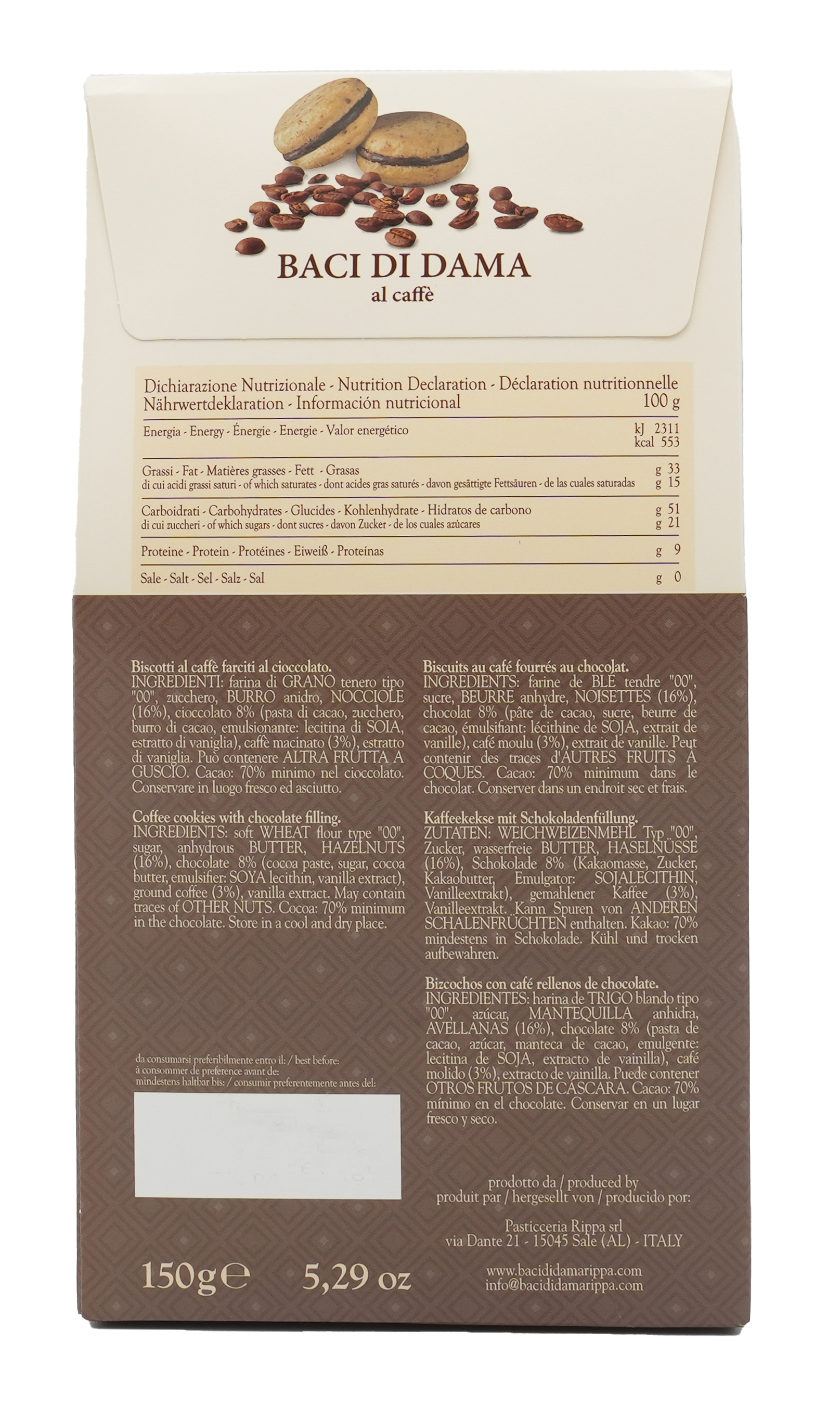 Baci di Dama al caffè | RIPPA | Aus Italien | 150g | Kaffeekekse mit Schokoladenfüllung | Traditionelles italienisches Rezept Baci di Dama al caffè | RIPPA | Aus Italien | 150g | Kaffeekekse mit Schokoladenfüllung | Traditionelles italienisches Rezept