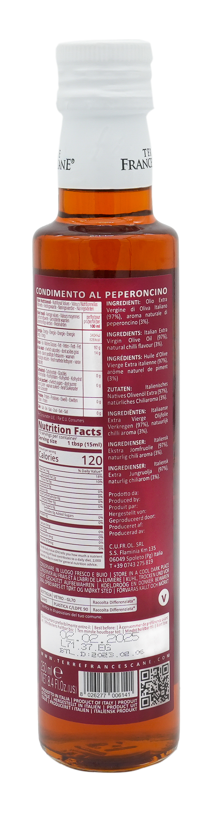 CHILI DRESSING MIT 100% ITALIENISCHEM OLIVENÖL | TERRE FRANCESCANE | CONDIMENTO AL PEPERONCINO | 250ml CHILI DRESSING MIT 100% ITALIENISCHEM OLIVENÖL | TERRE FRANCESCANE | CONDIMENTO AL PEPERONCINO | 250ml